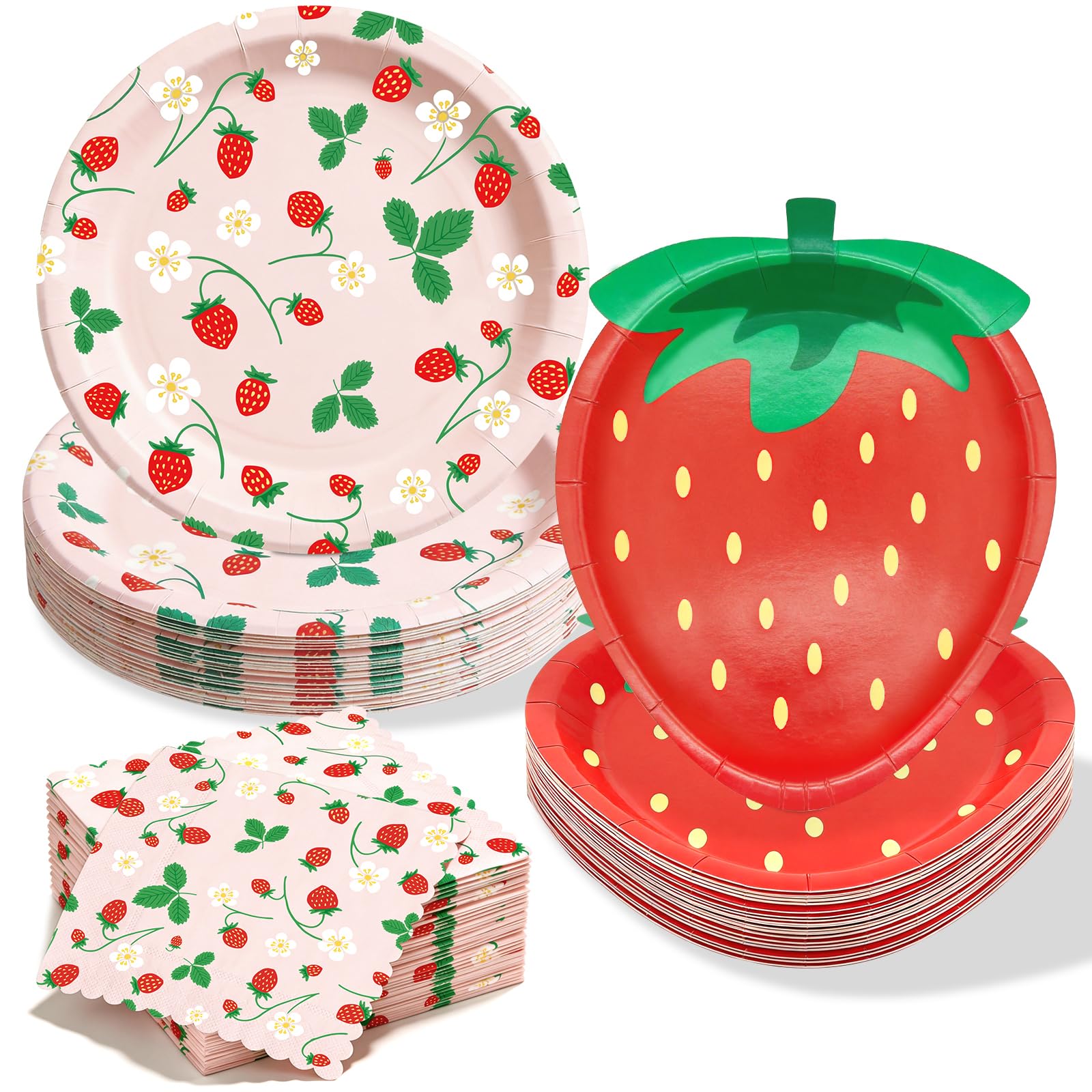 OuMuaMua 60pcs Strawberry Plates Napkins Birthday Decorations - tableware | Mubboo