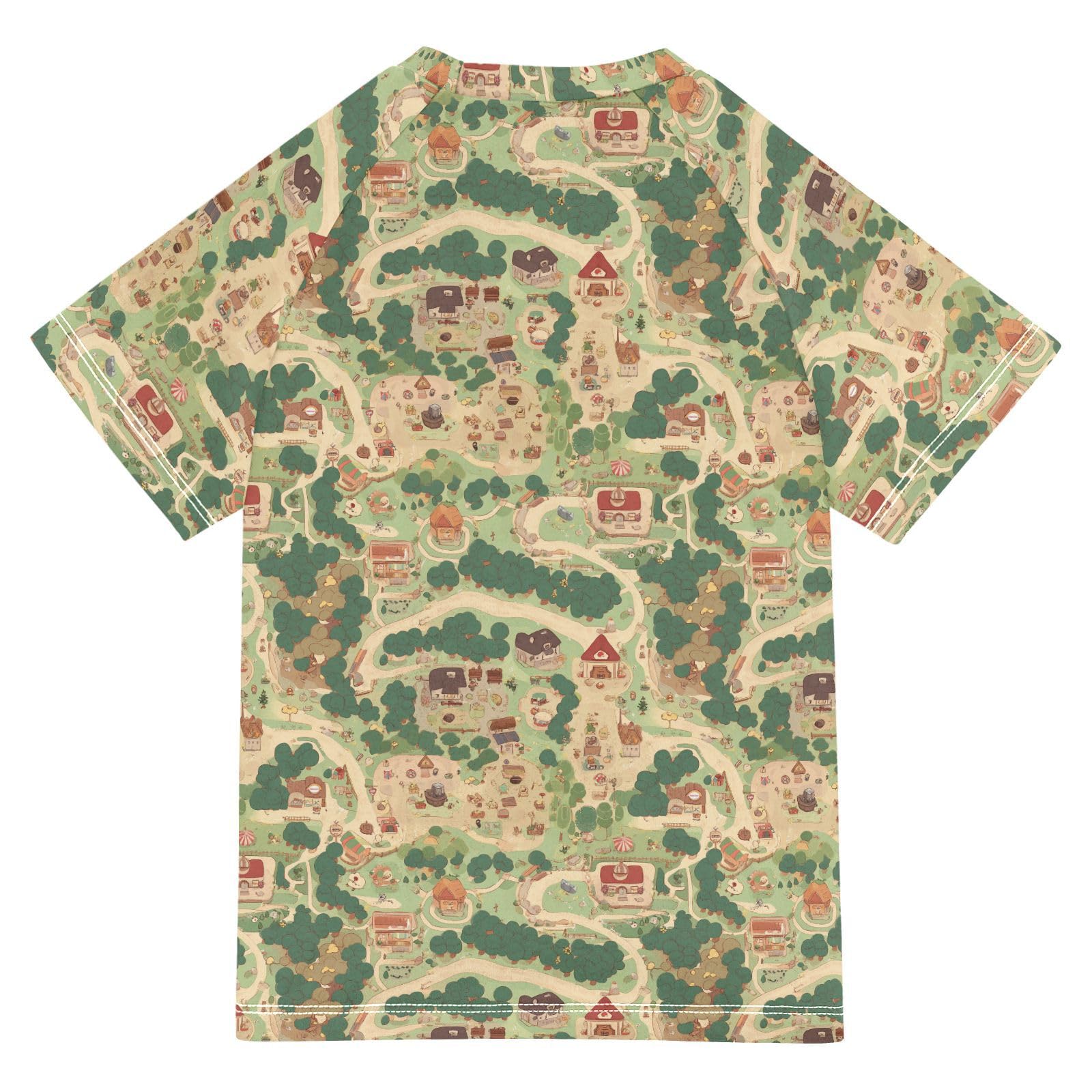 Bathing Suit Girls Short Sleeve Girl Rash Guard 7T Vintage Game Map