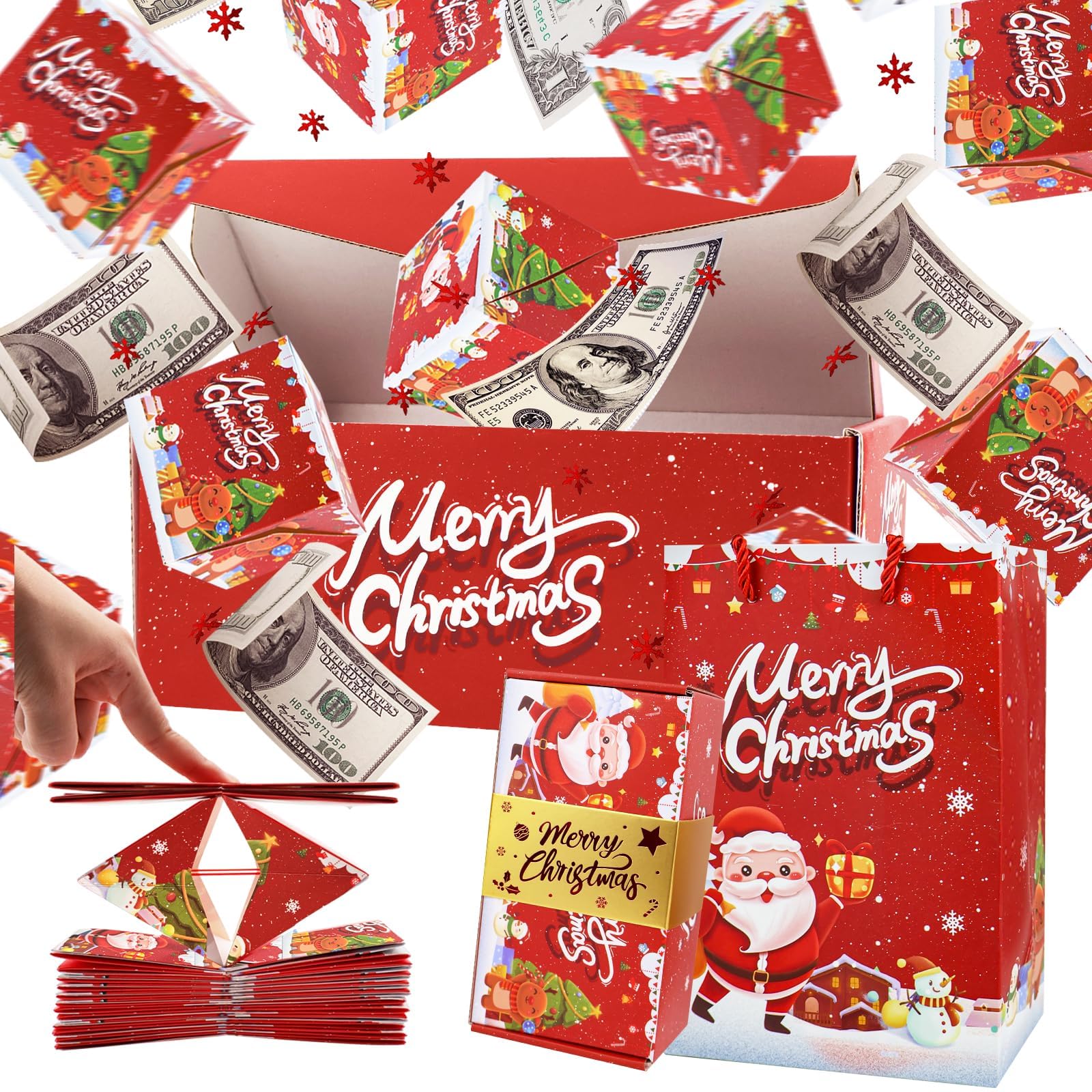 Surprise Gift Box Explosion for Money, DIY Unique Folding Bouncing Cash Pop Up Gift Boxes for Birthday, Christmas, Anniversary, Valentine's Day (Red B - 16 sheets)