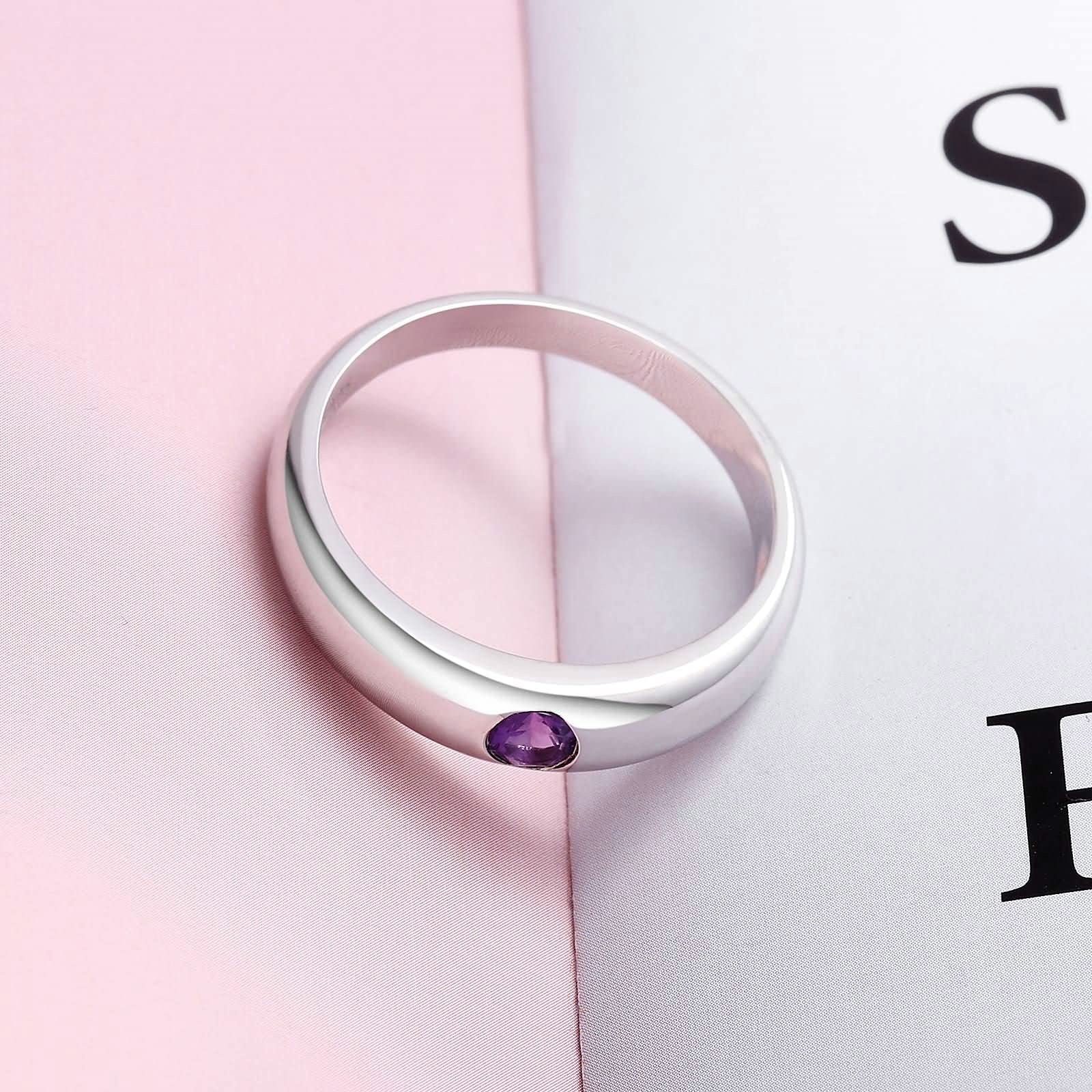 Fedine Argento 925 Donna,FEDI Nuziali Solitario Rotondo 3.5x3.5MM Zirconia Cubica Anello Matrimonio Donna Argento Viola