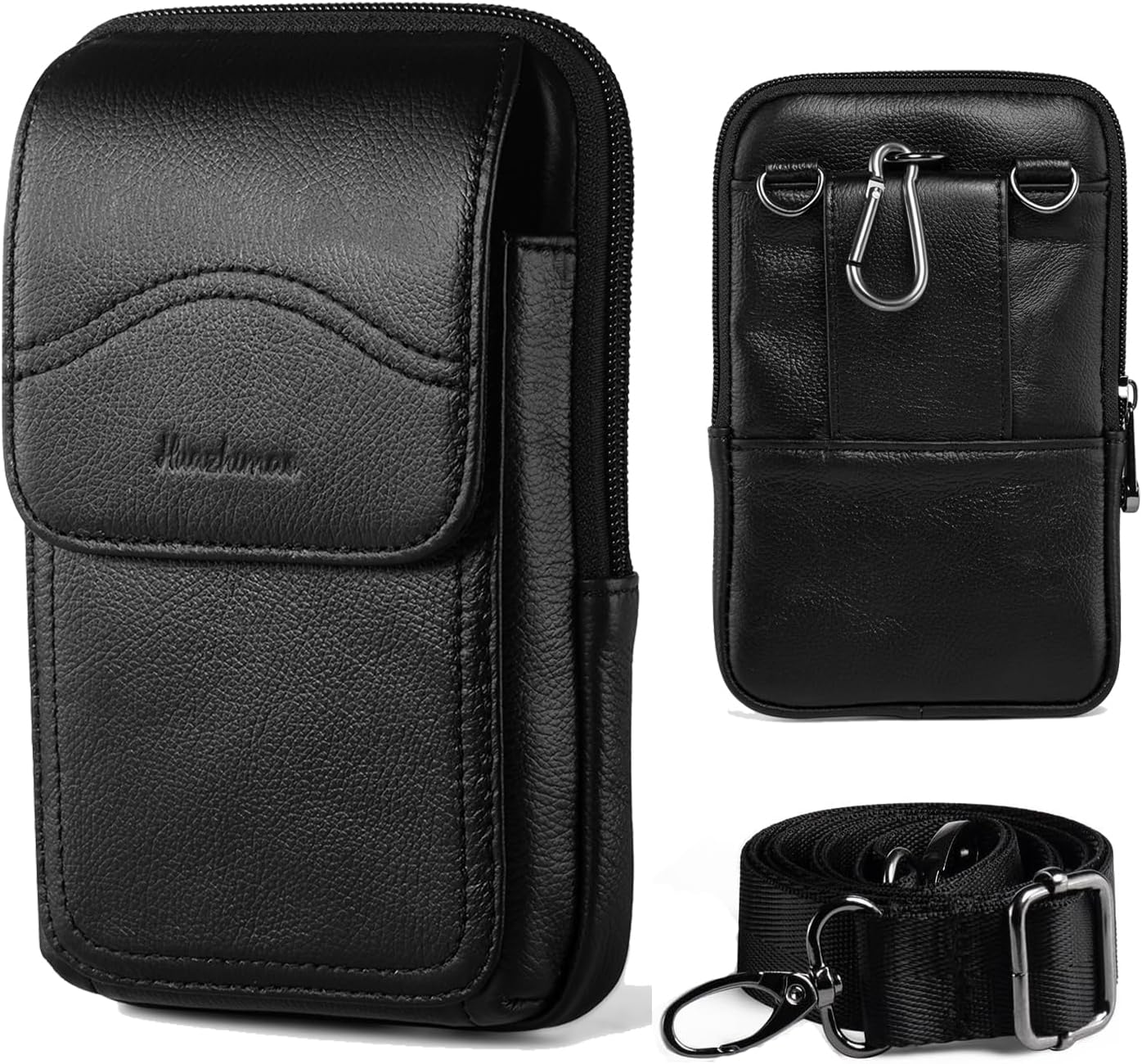 Handy Gürteltasche Herren Leder Schwarz, Handy Gürteltasche It Kartenfach, 6.9" Universal