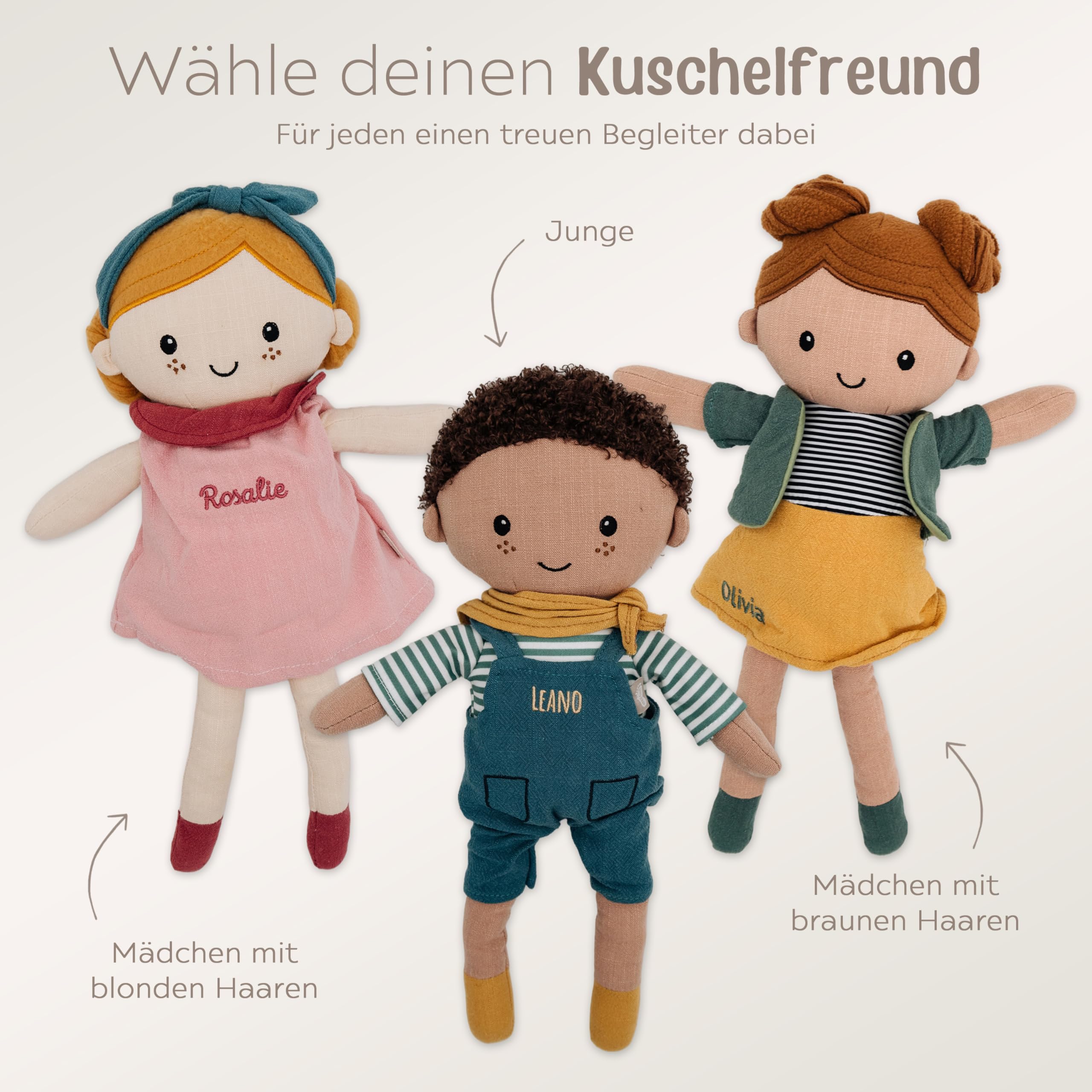 wunderwunsch Smallfoot Stoffpuppe personalisierbar, Puppe mit Namen, als Taufgeschenk Mädchen, Geschenk Geburt, Puppe, Baby, 1. Geburtstag Girly, Kuscheltier (Junge)