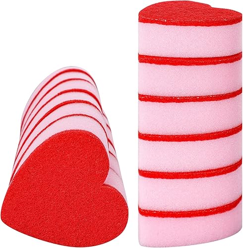 AnyDesign Paquete de 6 esponjas de cocina en forma de corazón y fregador, esponjas de lavado de platos rojo y rosa, esponjas de limpieza para el