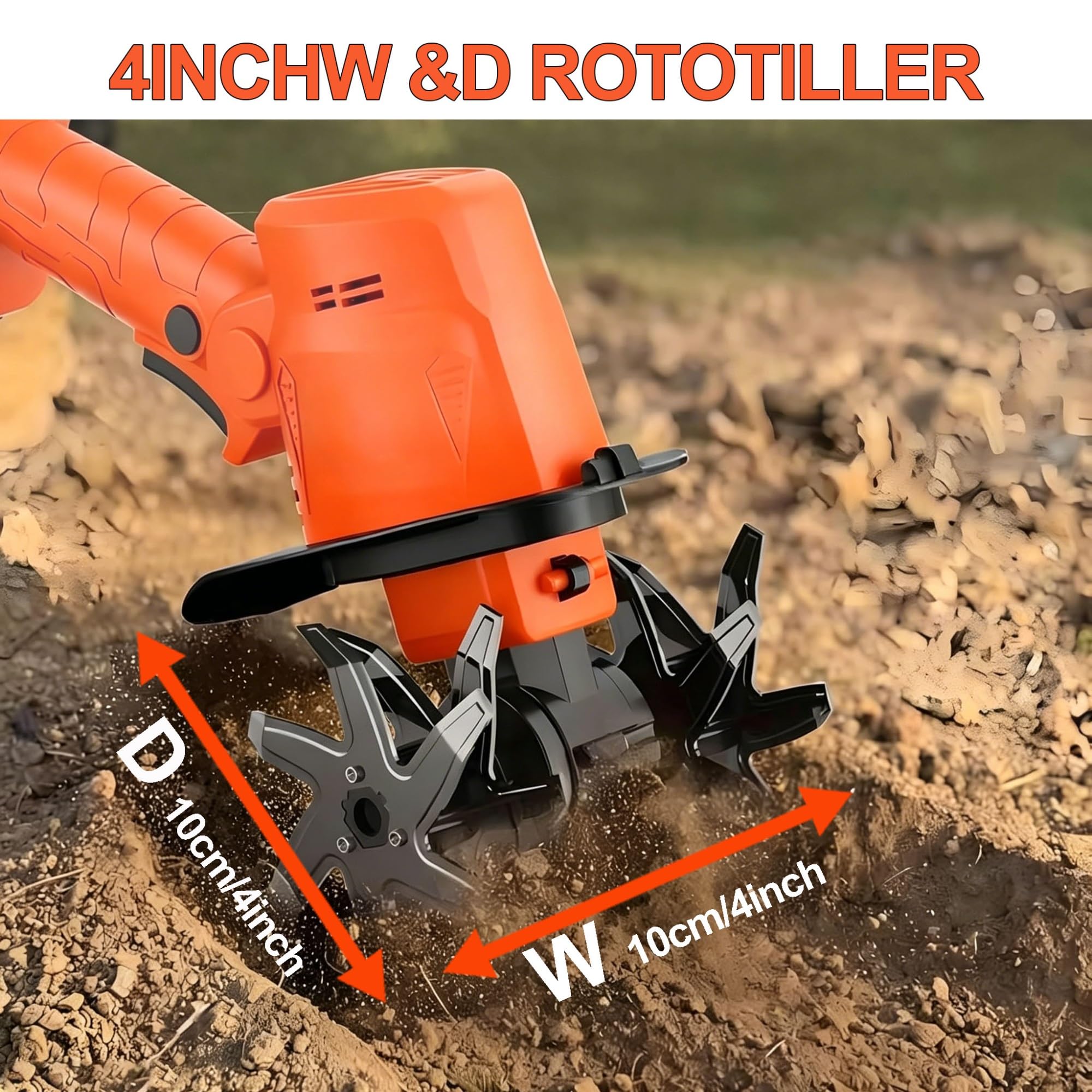 Zappatrice a Batteria 24V, Motocoltivatore Elettrico con Asta Estensibile – Rotavatore a Batteria con 4 Lame, 235 giri, 2 Batterie 10cm Larghezza/Profondità – Motozappa per Orto e Giardino