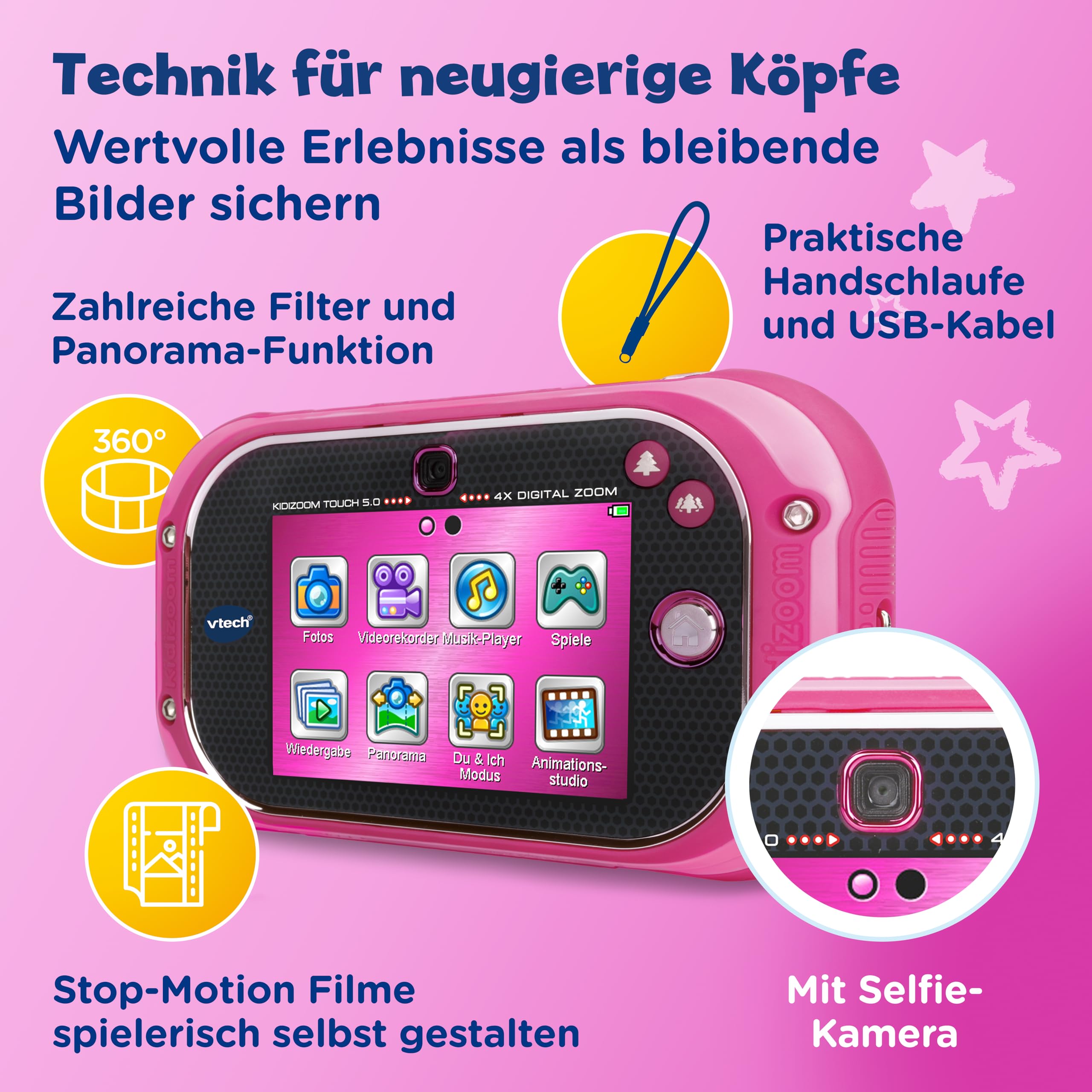 VTech KidiZoom Touch 5.0 - Digitale Kinderkamera mit Selfie-Funktion