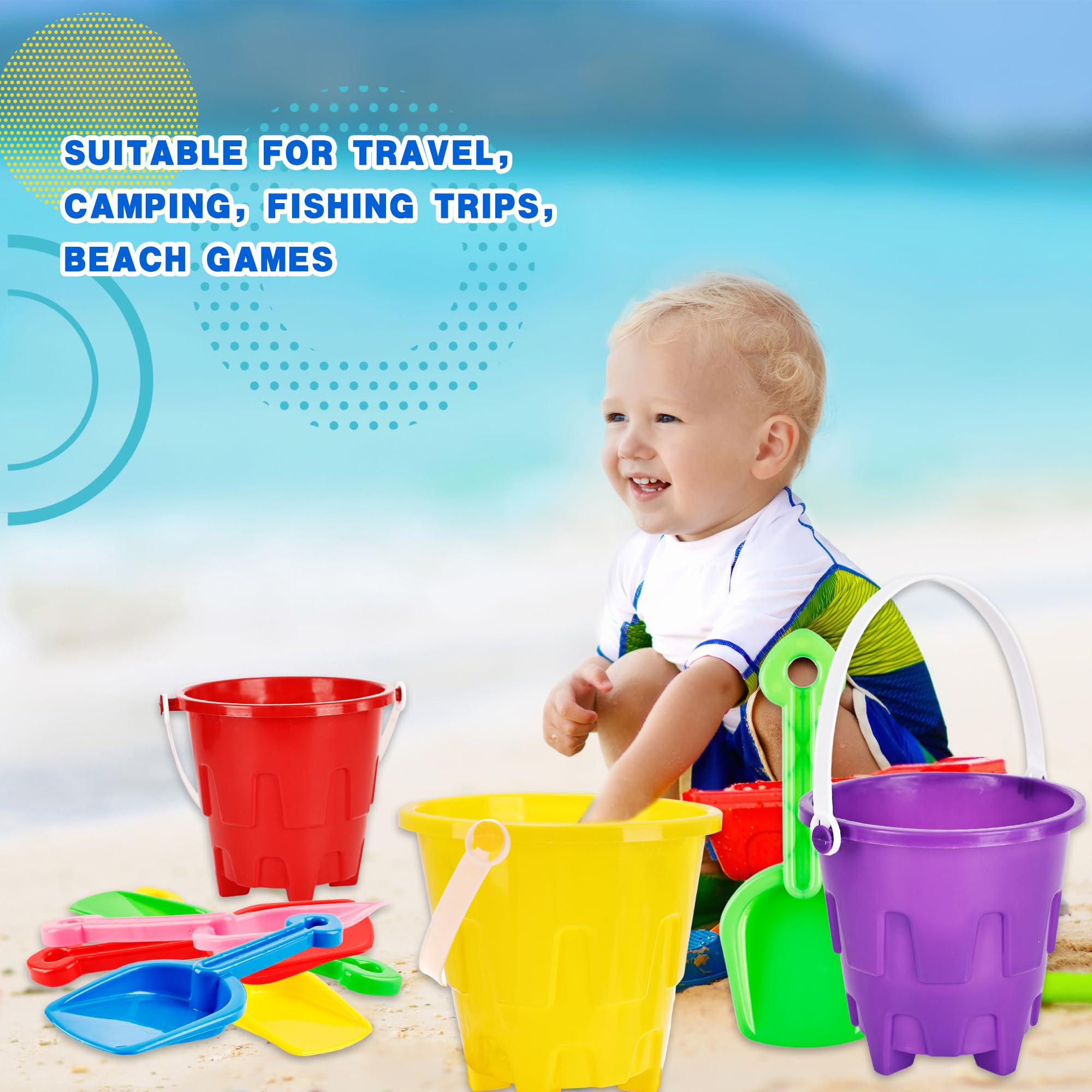 Lot de 60 seaux et pelles de plage - 30 mini seaux en plastique - 30 pelles à sable - Seau à sable en vrac pour l'été, la plage, la piscine, les fêtes