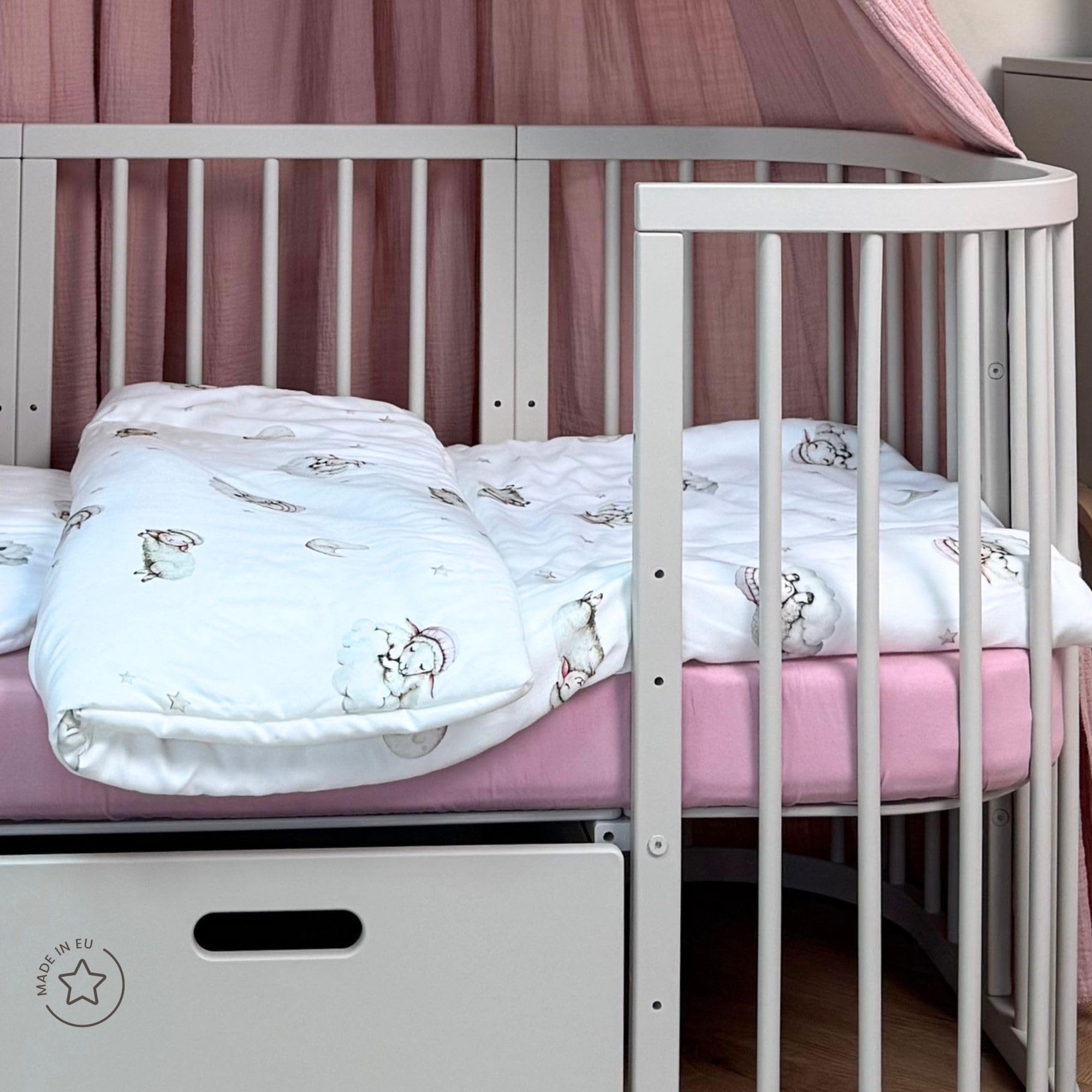 waldin Kokosmatratze groß Babybett 7in1 | Ökologische Kokoseinlage, antiallergisch und atmungsaktiv, Bezug waschbar bei 40 Grad