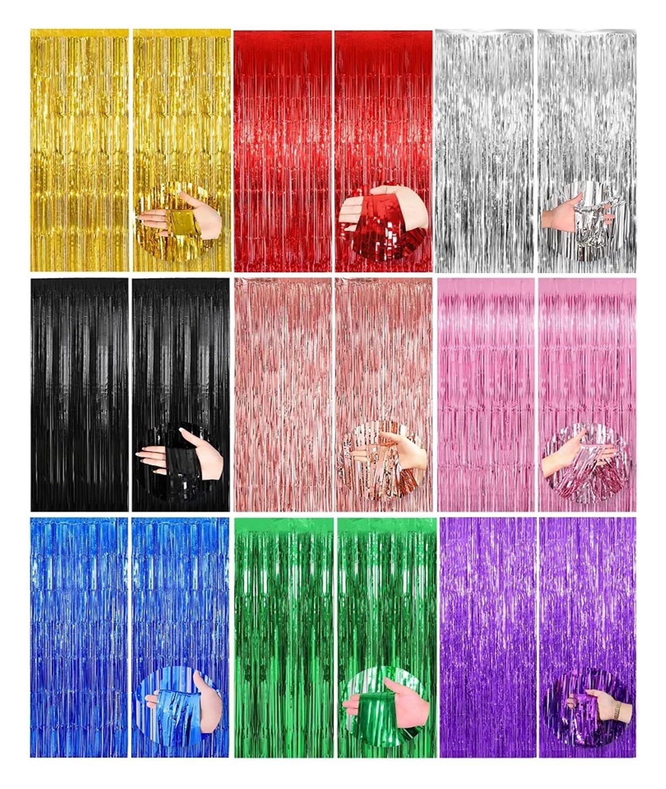 22 UDS-1 * 2,0 m cortinas con flecos de papel aluminio for decoración fondo fiesta, pared película brillante borlas Para Hogar(Rose red)