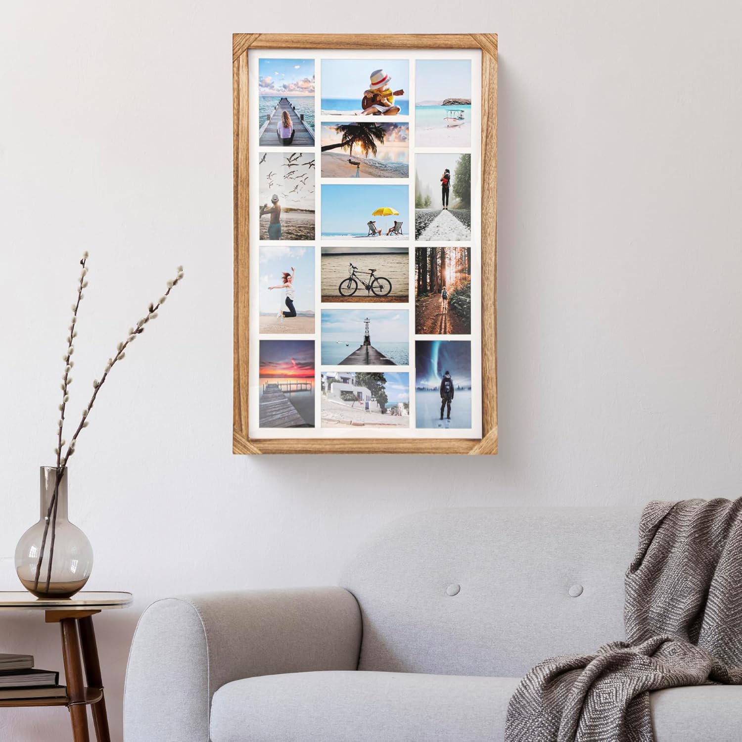 27x17 Inch Large Wood Collage Picture Frames for Wall,14 Opening 4x6 Multiple Picture Frame with Mat,Display Photos(Carbonized Brown)