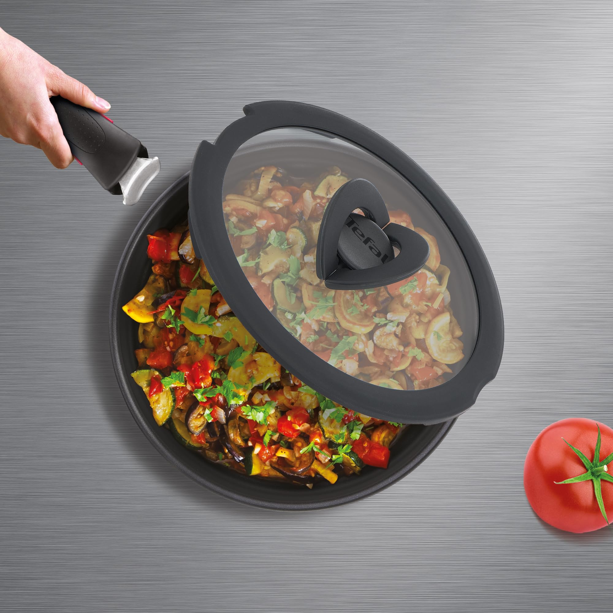 Tefal tapa de vidrio de 28 cm, ahorro de espacio, apto para Ingenio, apto para lavavajillas, L98467