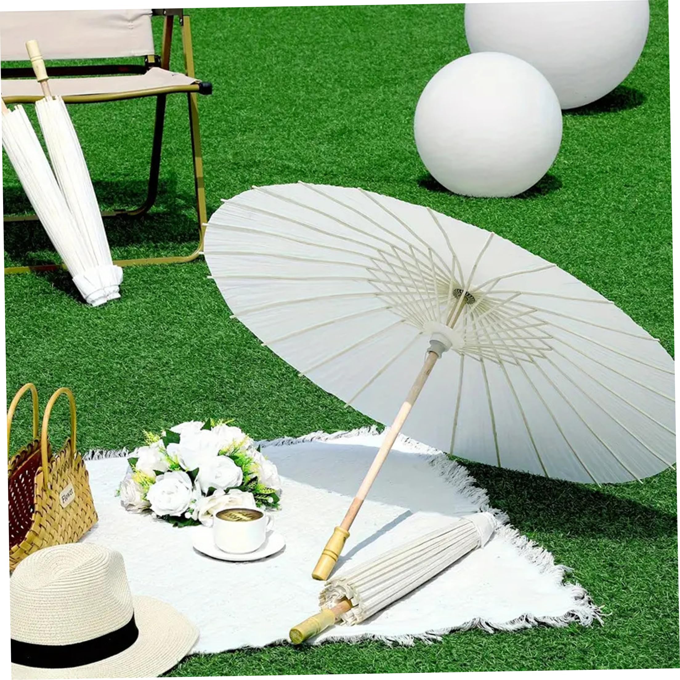 Sombrillas de papel para boda, 6 sombrillas de boda para invitados, parasol y sombrillas decorativas, color blanco, diámetro de 84 cm