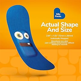 BioSwiss Bandages, Silly Faces Shaped Self Adhesive Bandage Set, Latex Free, Sterile Wound Care, 50 Count