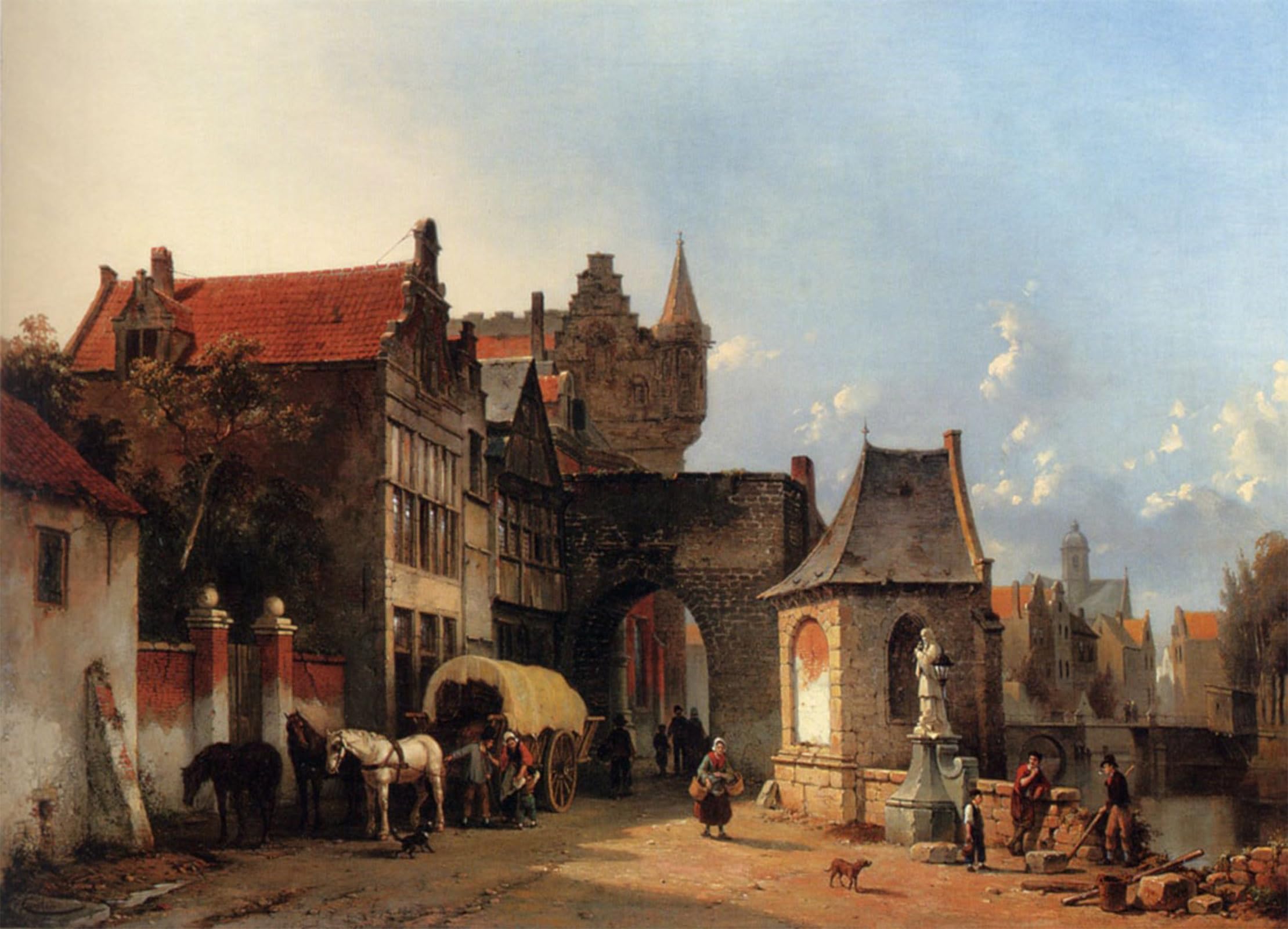 SERENDIPITP Abstract Painting Mural Print Picture Wall Decor Painting Figures by an Old City Gate by Jacques Carabain Vintage Wall Artwork for Home Decor 60x90cm