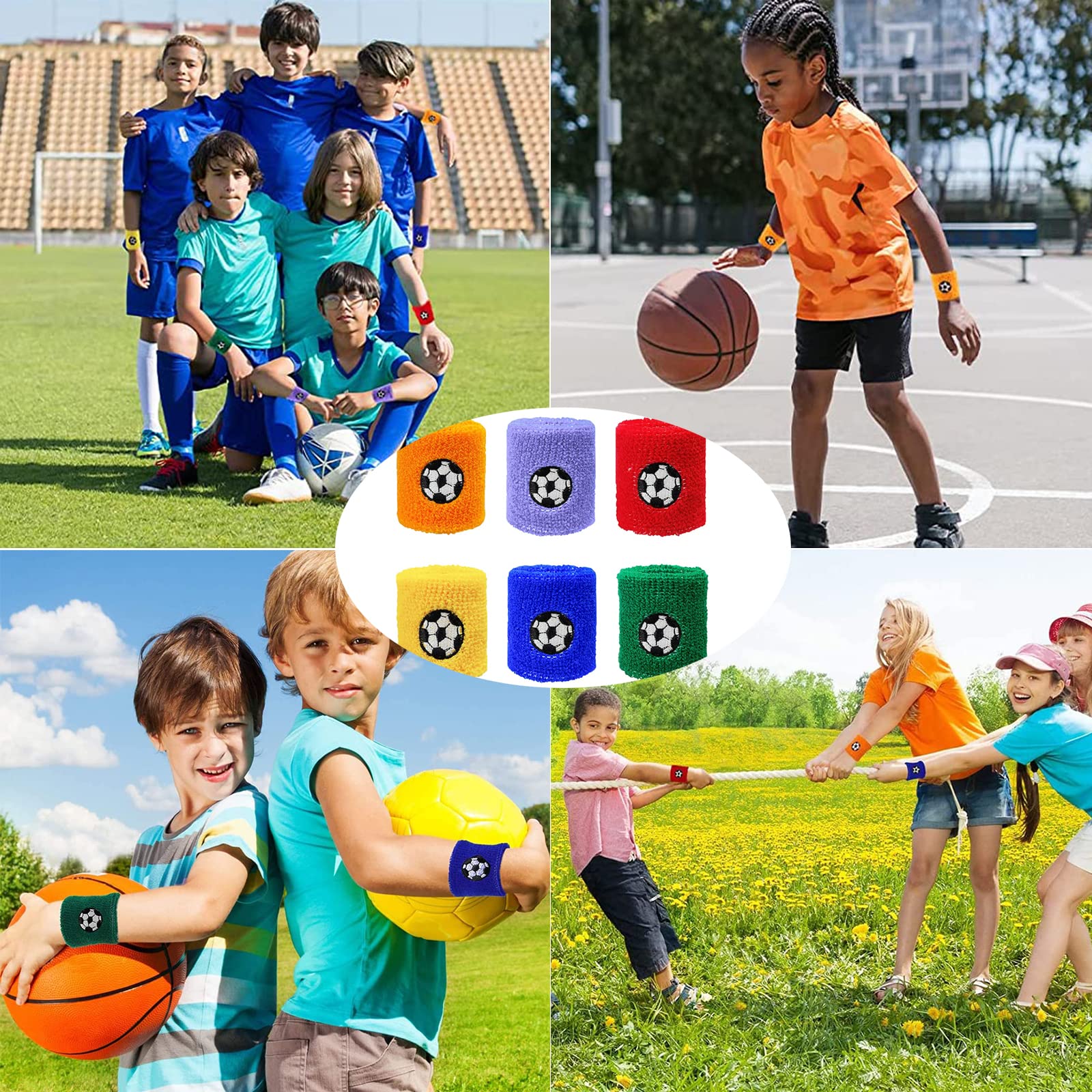 Mizikuu 24 Piu00e8ces Absorbants Poignet Bandeau,Bracelets De Sport Pour Enfants Protection Poignet Absorber La Sueur Et Respirer Coloru00e9 Poignets De Fitness Football Basketball La Course U00e0 Pied