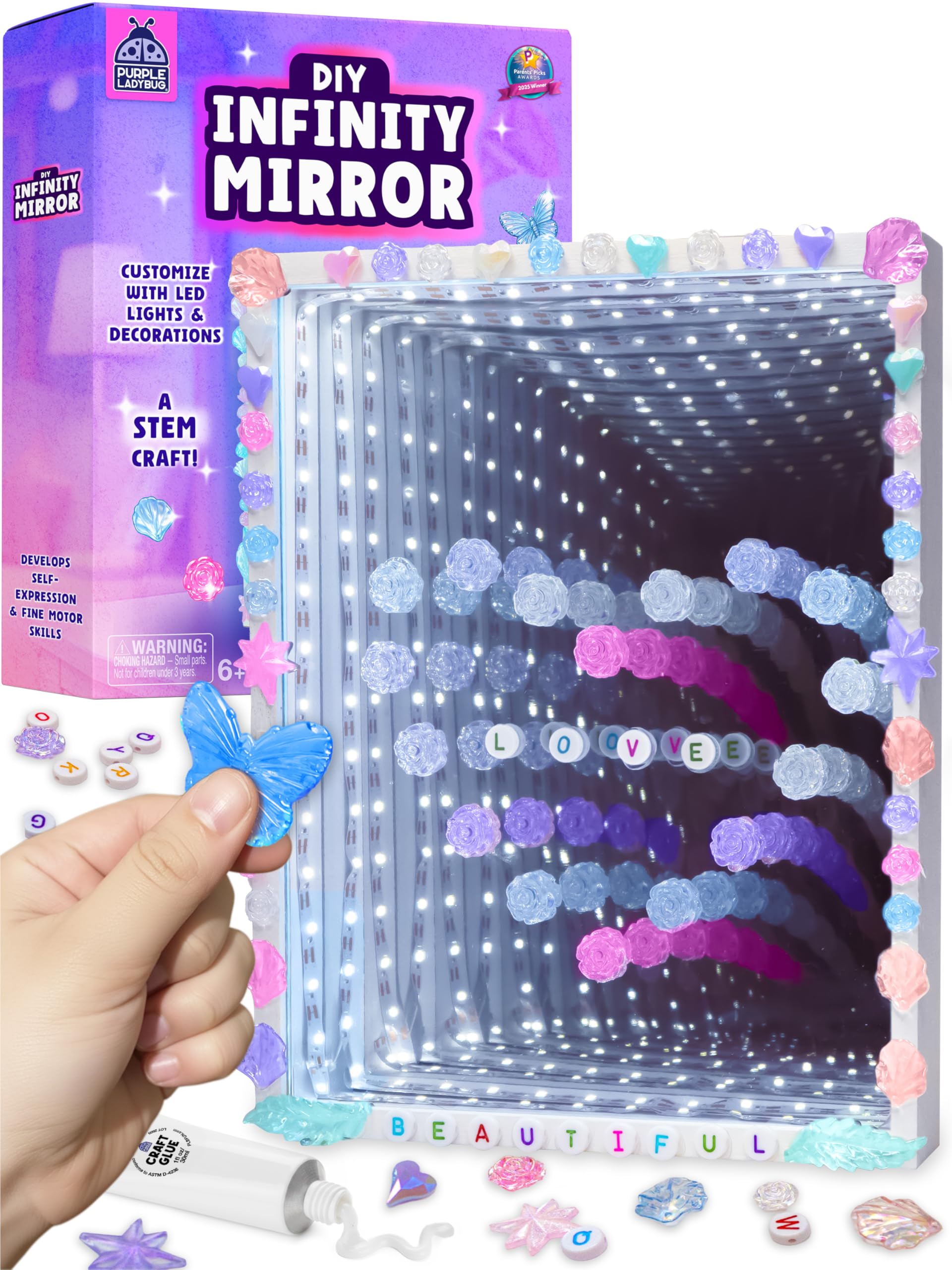 DIY Infinity Mirror Kit - STEM Toys Craft Gift for Kids with Customizable Lights - Educational Toys for 6 Year Old Girls, Ideal Birthday & Valentines