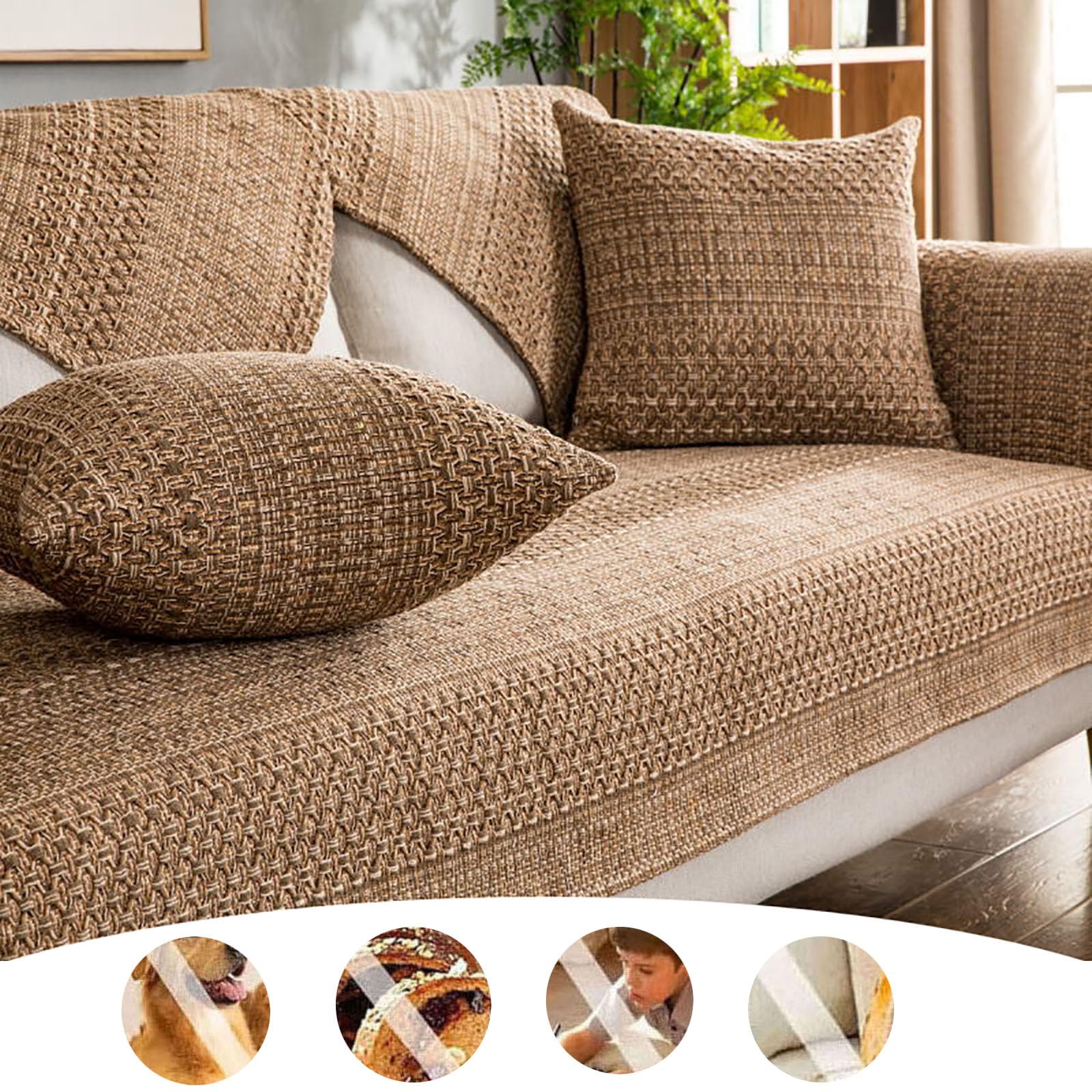 Genérico Fundas de Sofá Mascotas,Algodón de Lino Protector de Sofá para Perros Cubre Sofa Chaise Longue 3/2/4/5 Plazas Protector de Muebles para Salón Seccional,80x240cm