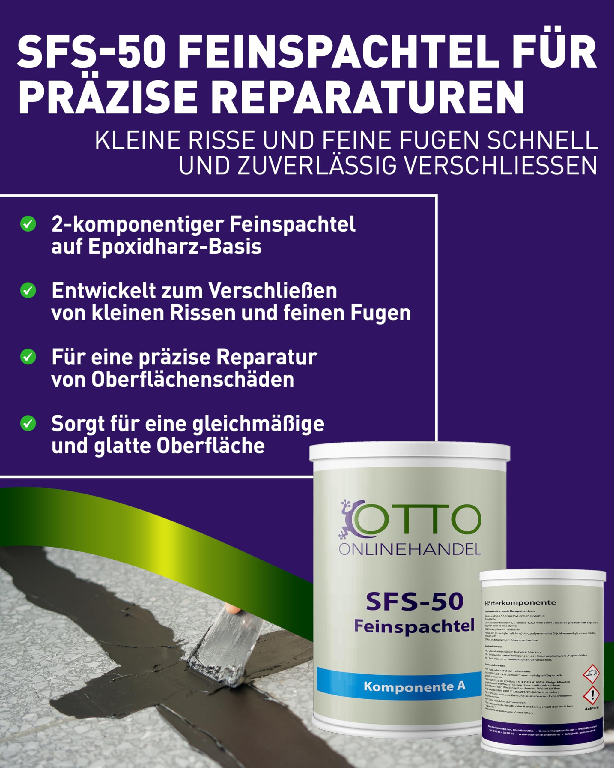 SFS-50 Feinspachtel aus 2K Epoxidharz (9 kg) Spachtelmasse für Reparaturen von Estrich, Holz, Beton