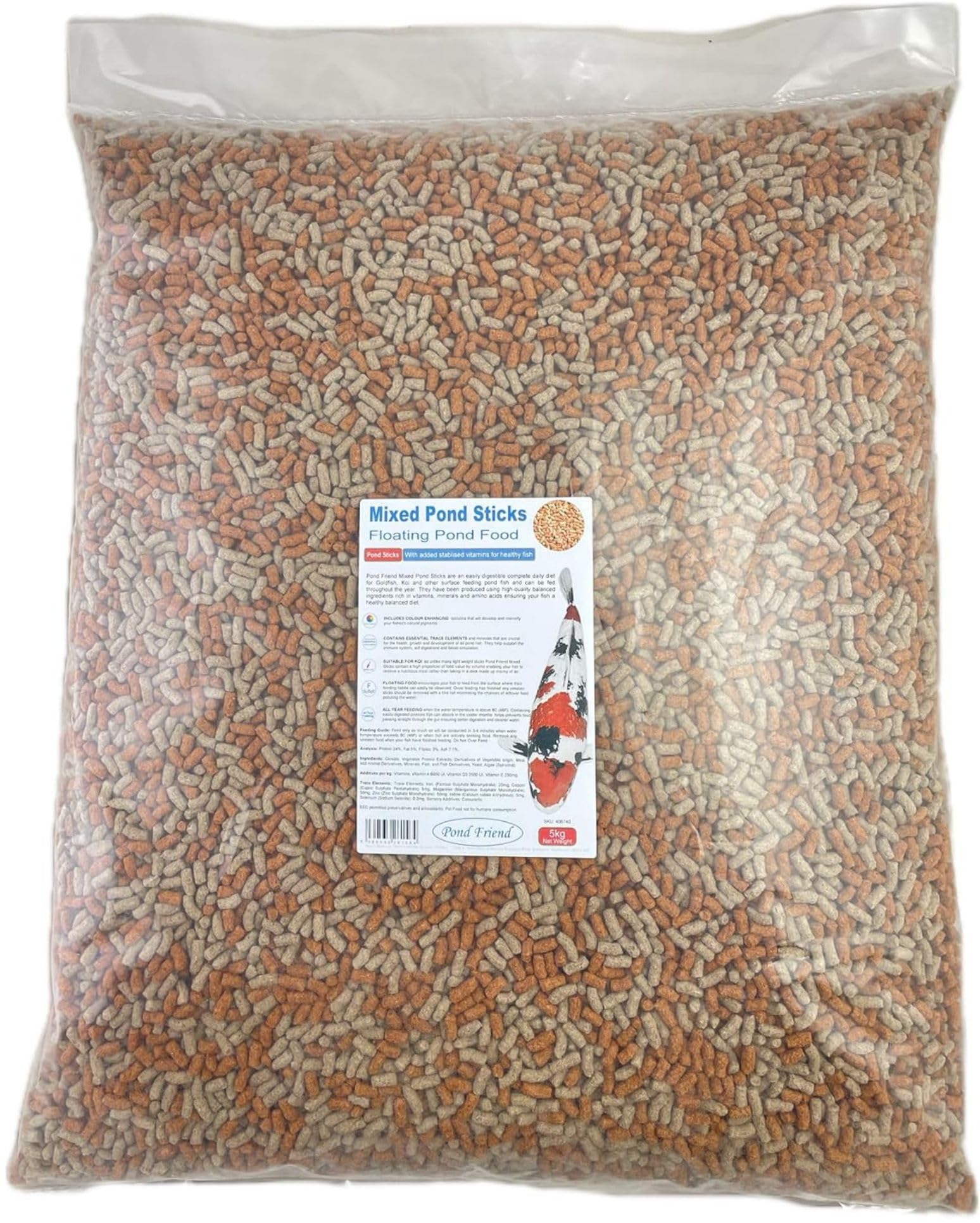 Pond Friend Mixed Fish Food Sticks 5kg โ High-Weight Premium Floating Pellets for Koi Carp, Goldfish & Surface Feeding Pond Fish