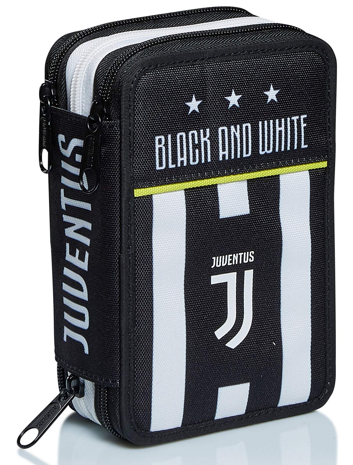 Seven Estuche Escolar 3 Compartimientos - F.C. JUVENTUS Fútbol, Negro - con Material Incluido: Lápices, Bolígrafos y Marcadores - Gran Capacidad para Niños y Adolescentes