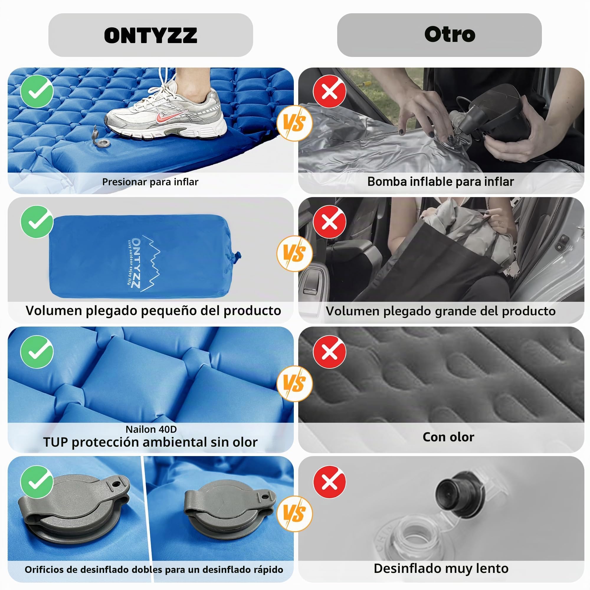 Cama Coche Hinchable Colchón Coche SUV Colchón Aire 2 Personas Cama Aire para Viajar Colchoneta Camping Autoinflable Esterilla para Dormir con Bomba de Pie y Cojín Cama Hinchable 183*13*7CM