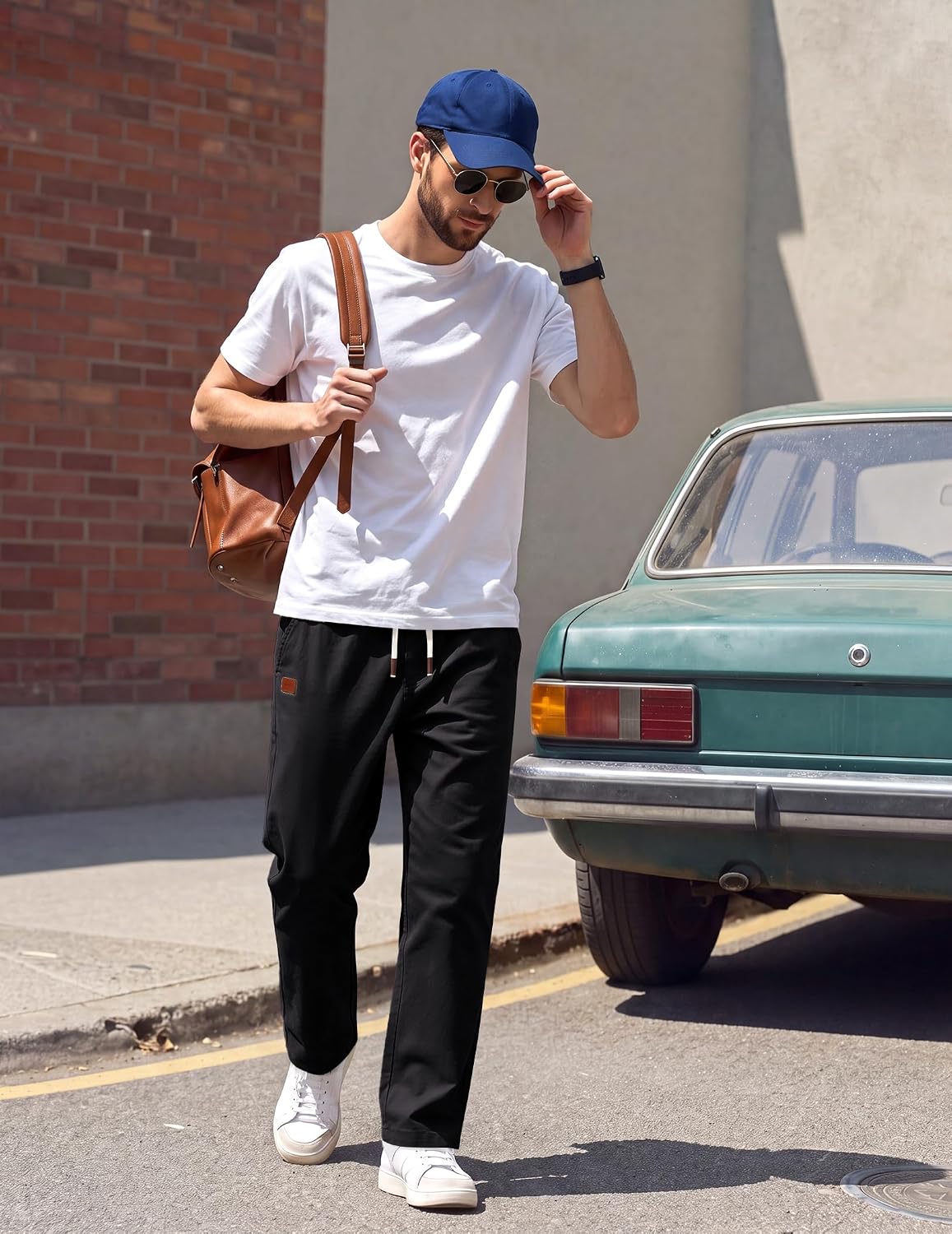 COOFANDY Mens Casual Pants Elastic Waist Drawstring Chino Pant Cotton Twill Stretch Slacks with Pocket