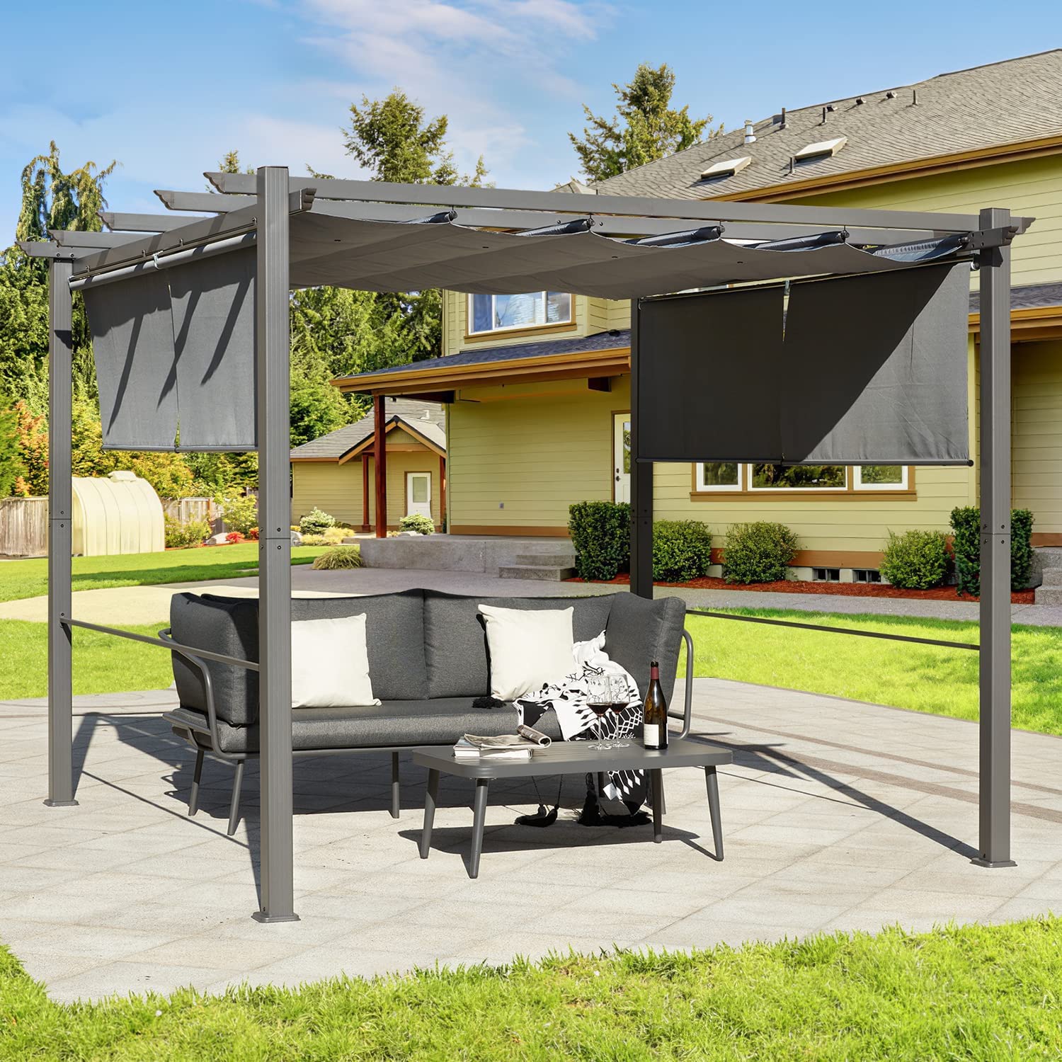 Erinnyees 10' x 10' Outdoor Pergola with Sun Shade Canopy Patio Metal Shelter for Garden Porch Beach, Patio, Garden, Deck, Pool