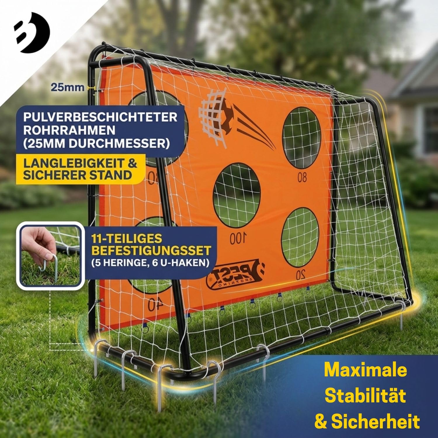 Best Sporting 2-in-1 Fußballtor mit Torwand Fan-Favorite | Fussball Tor mit 5 Schusslöchern (40cm), perfekt als Fussball Trainingszubehör - Punktesystem für spannende Turniere, 213 x 152 x 76 cm