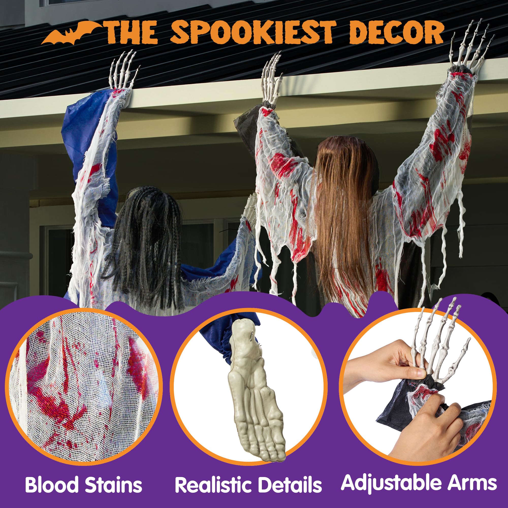 JOYIN Decorazione da parete con zombi rampicanti di Halloween, 119,4 cm, 2 pezzi, non morti zombi di Halloween, decorazione da parete per Halloween, cortile, patio, decorazione da parete per feste