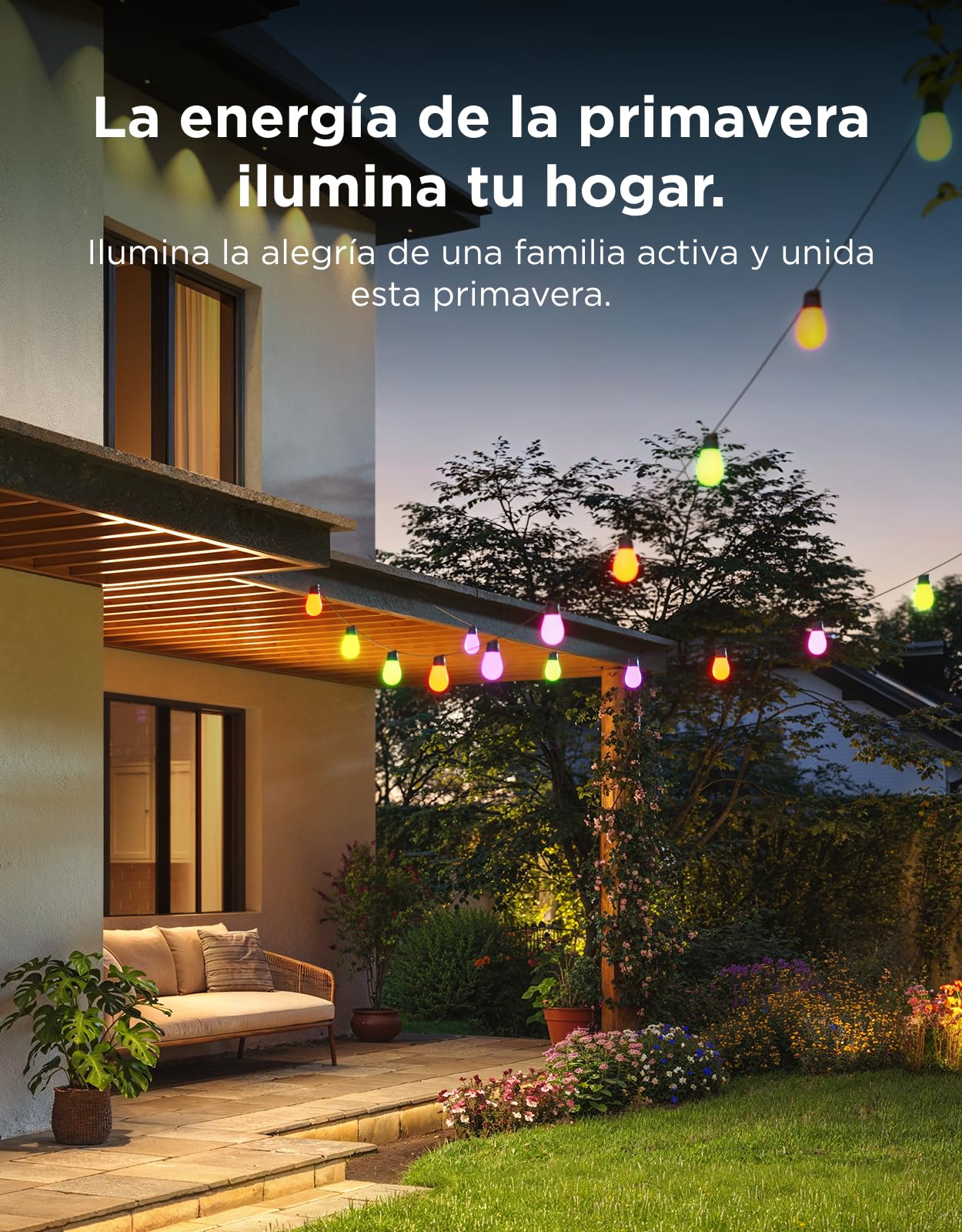 Govee Guirnalda Luces Exterior 15M, RGBICW 65lm pro LED, App Control, IP66 | 16M Colores DIY, 111+ Modos de Escenas, Sync Música, Matter/Alexa/Google, 25000h, Instal. Fácil, Jardín/Balcón/Terraza