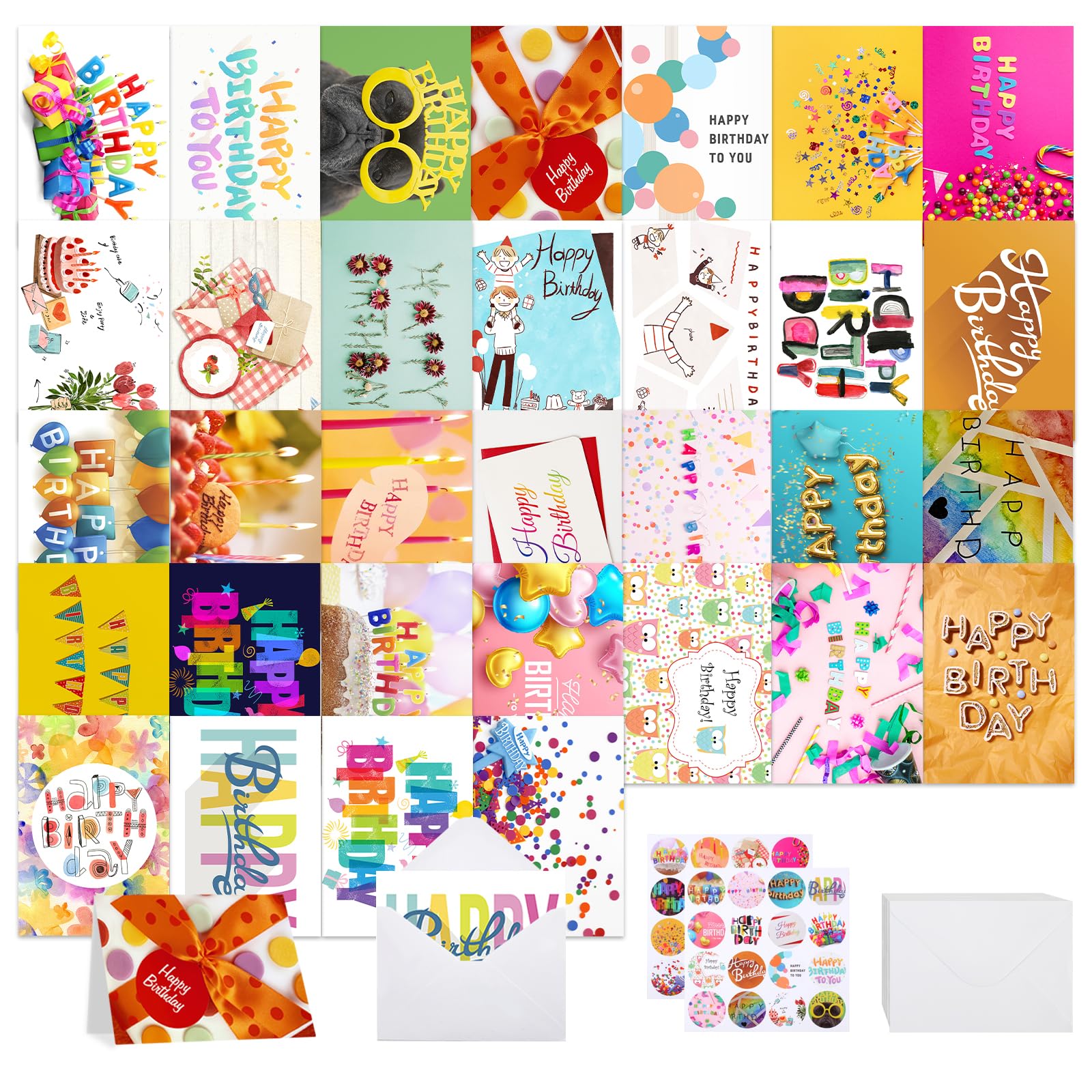 Joyberg 32 PCS Happy Birthday Cards Bulk with Envelopes, 4x6 Assorted Birthday C