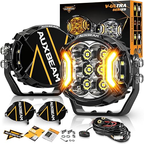 Auxbeam - Luces de conducción redondas de 3 pulgadas, laterales, 108 W con DRL ámbar, luz de zanja ultraancha de 270, 3 modos de luz, blanca, ámbar