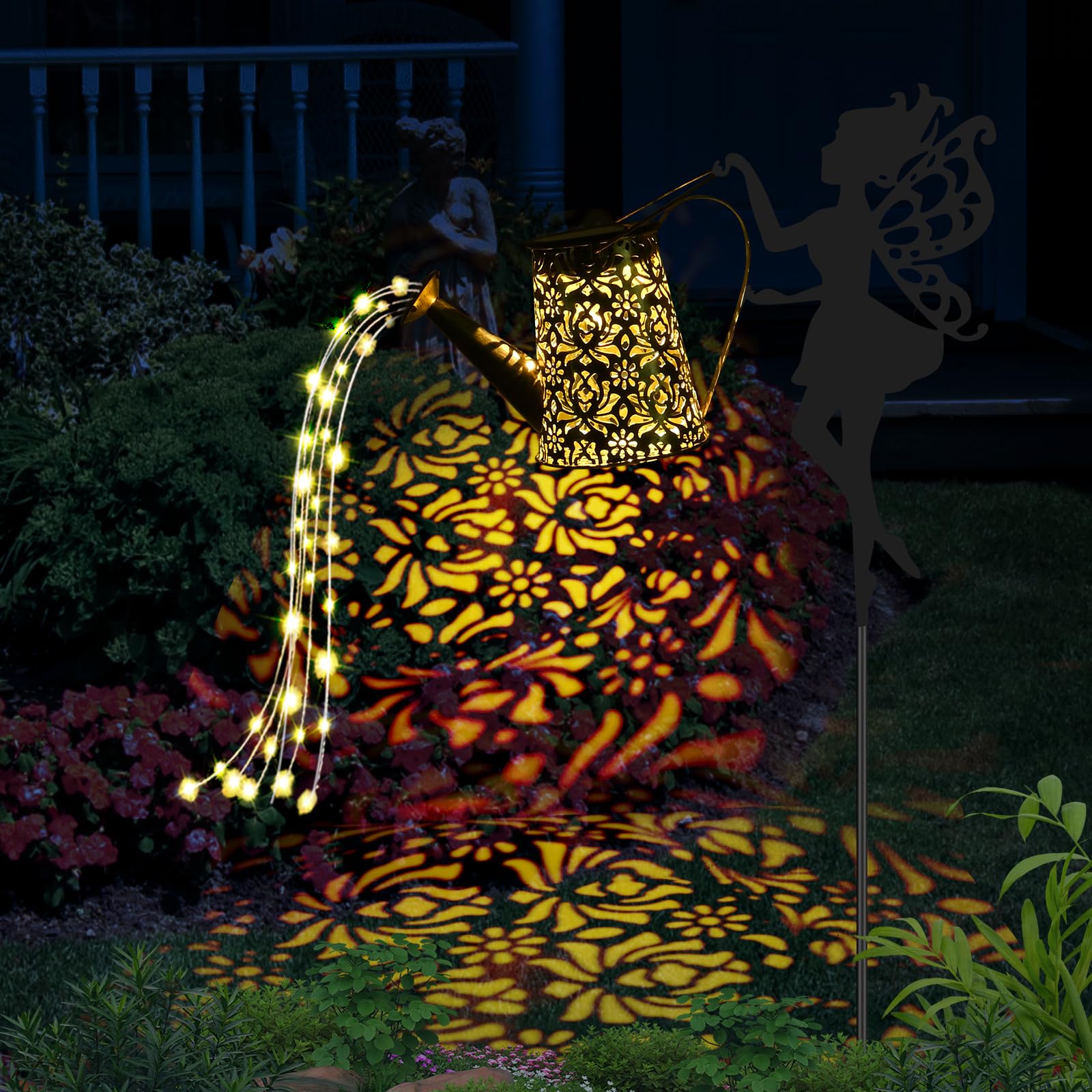GuKKK Regadera Solar Luces Decoraciones de Jardín, Luces LED para Jardín con Diseño de Estrella, Impermeable LED Luz de Hadas Cielo Estrellado con Soporte, para Valla de Parque, Césped, Patio (B)