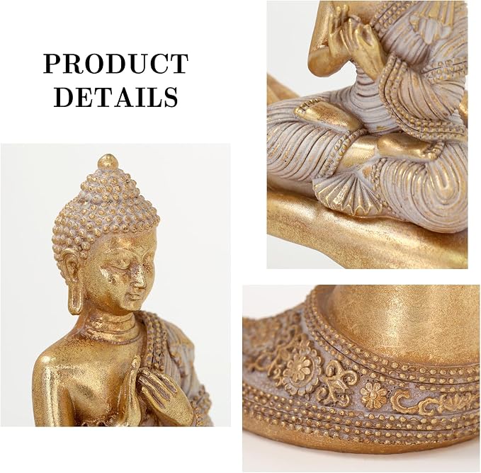 Estatua Buda Oro 8.74 pulgadas Decoración Hogar Meditación miniatura 6