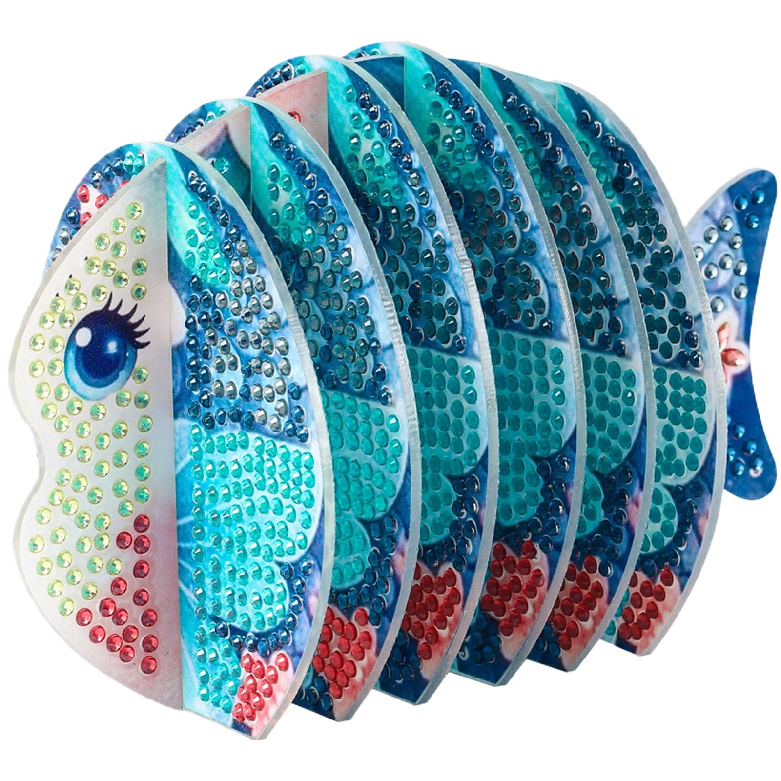 7pcs 5D DIY Diamond Art Painting Coaster Set with Holder, DIY Animal Diamond Crafts Coasters for Adults, Handmade Home Desk Decor & Practical Gift for Adults Beginners(Fish)