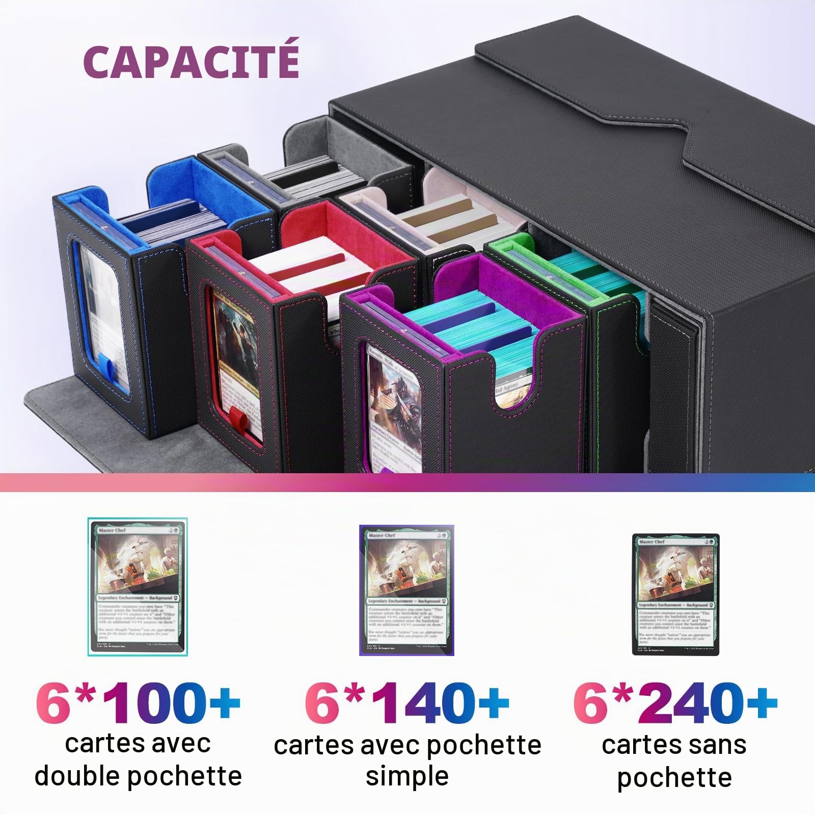 UAONO MTG Commander Deck Box, Mallette modulaire JCC 6 Deck avec plateau à dés
