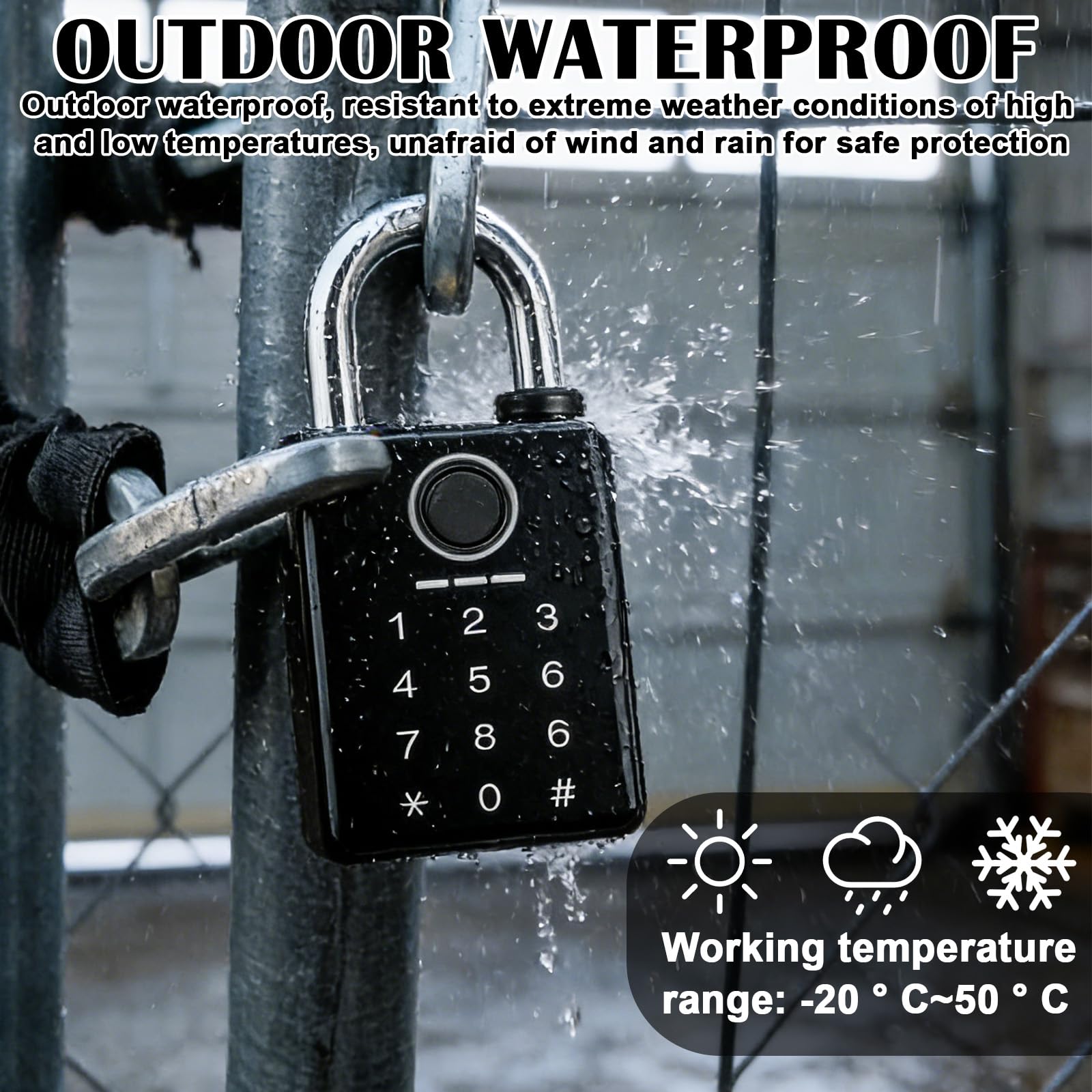 Cadenas à combinaison avec empreintes digitales, code numérique et contrôle par application, IP65, résistant aux intempéries avec carte RFID, serrure extérieure robuste pour portail, jardin, casier