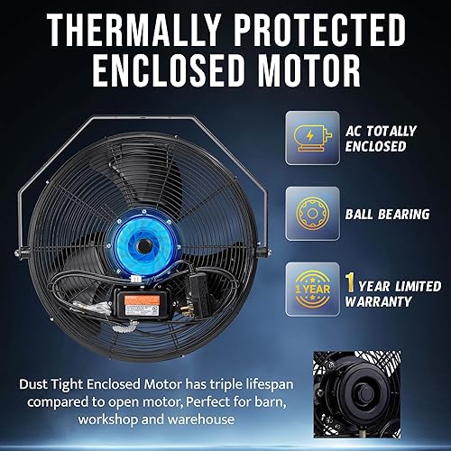 Miniatura 5 de Tornado Ventilador de montaje en pared industrial de metal de alta velocidad IPX4 resistente al agua de 18 pulgadas para uso comercial, industrial,