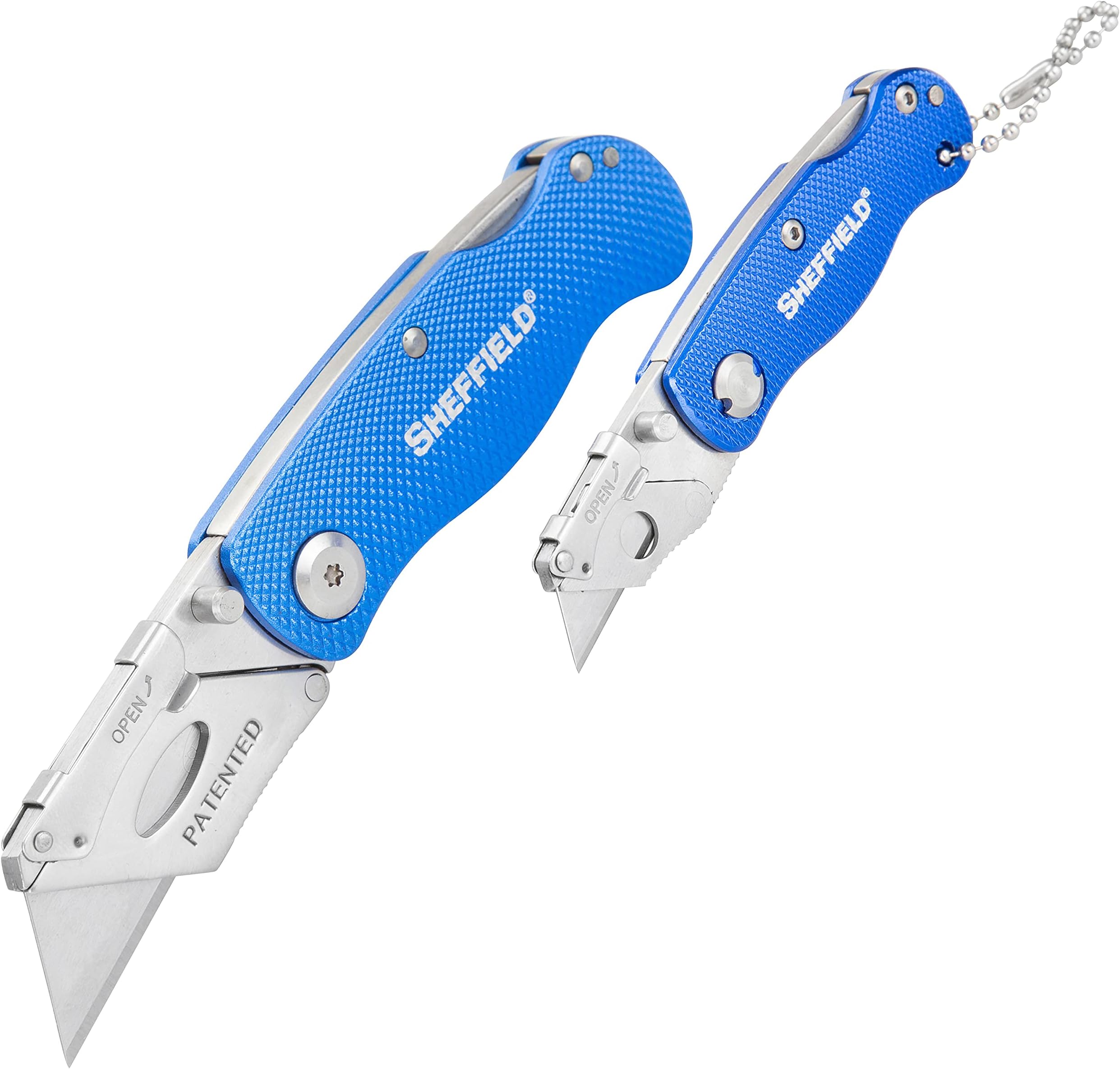 Sheffield Utility Knife and Mini Box Cutter, Folding Utility Knife Set Aluminum Handles, Accepts Std and Mini Blades, Box Cutters for Trades and DIY