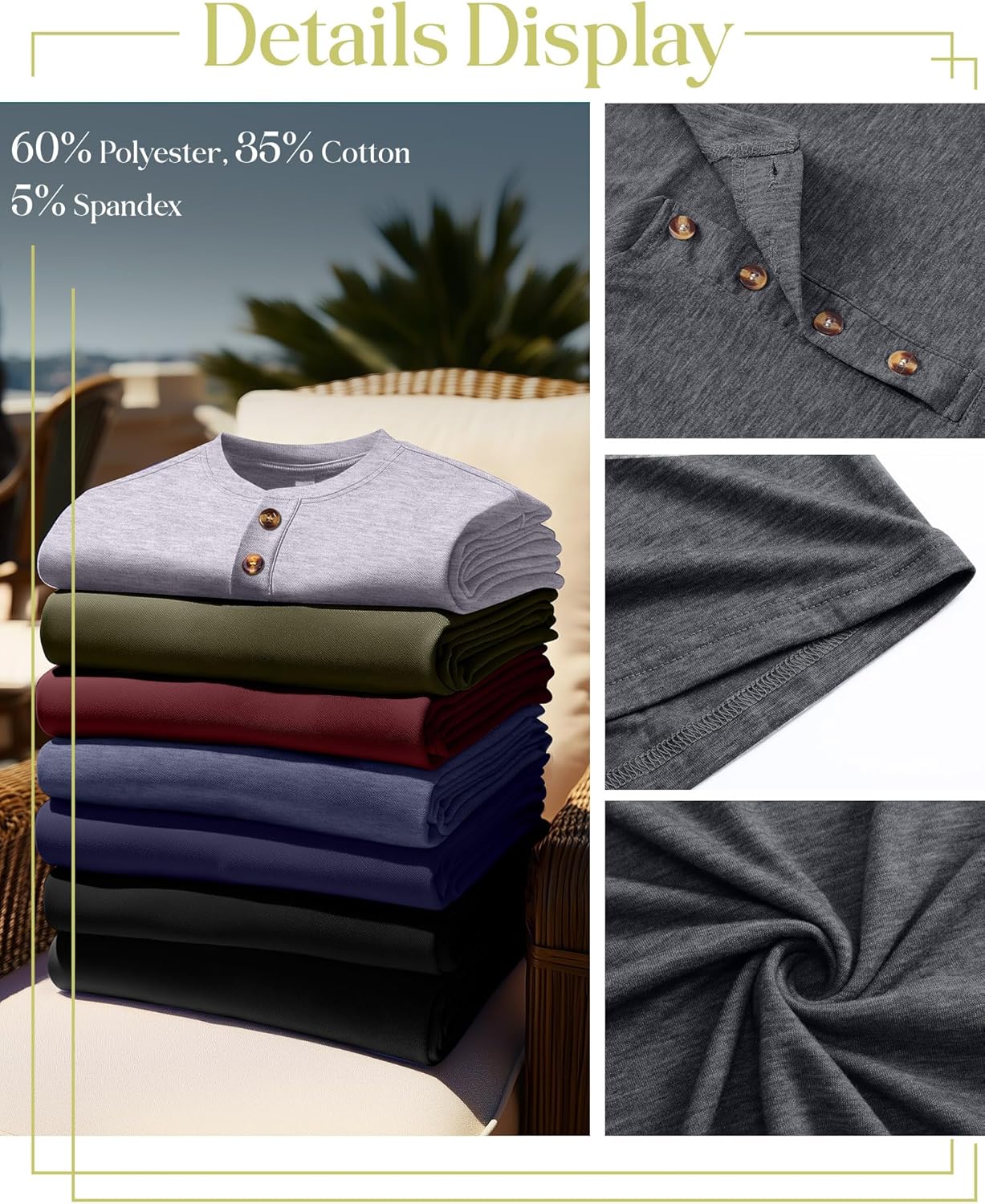 Riyiper 3 Pack Men's Big and Tall Henley T-Shirts Cotton Short Sleeve Oversized Basic Tops Loose Fit Casual Summer Button Tee - Image 4