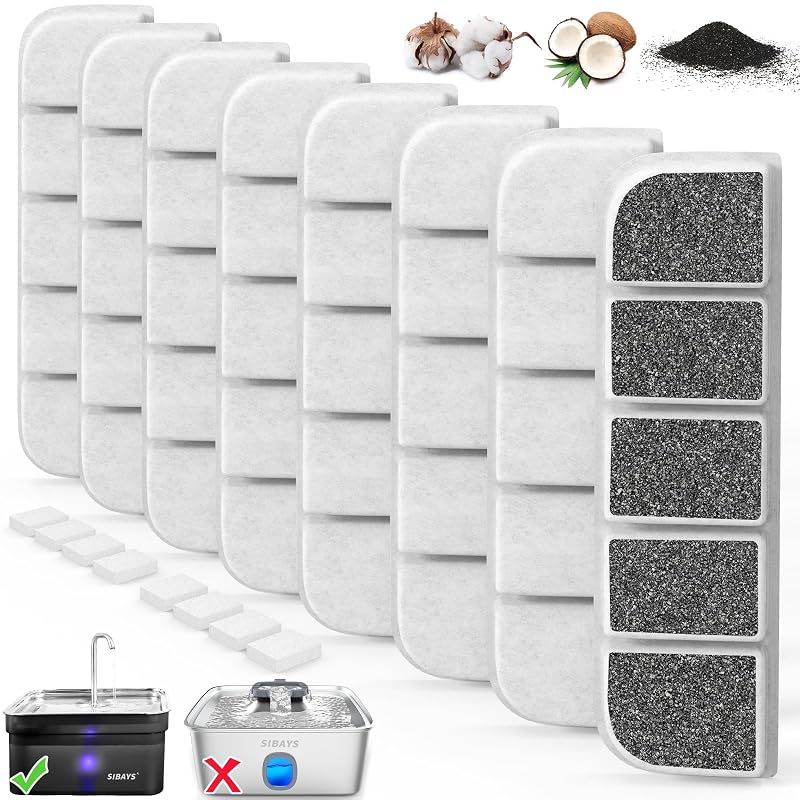 Refil de Filtro para Fonte de Água para Cães SIBAYS L07 Compatível com FS70, Carvão Ativado e PP, Pacote com 16 Unidades