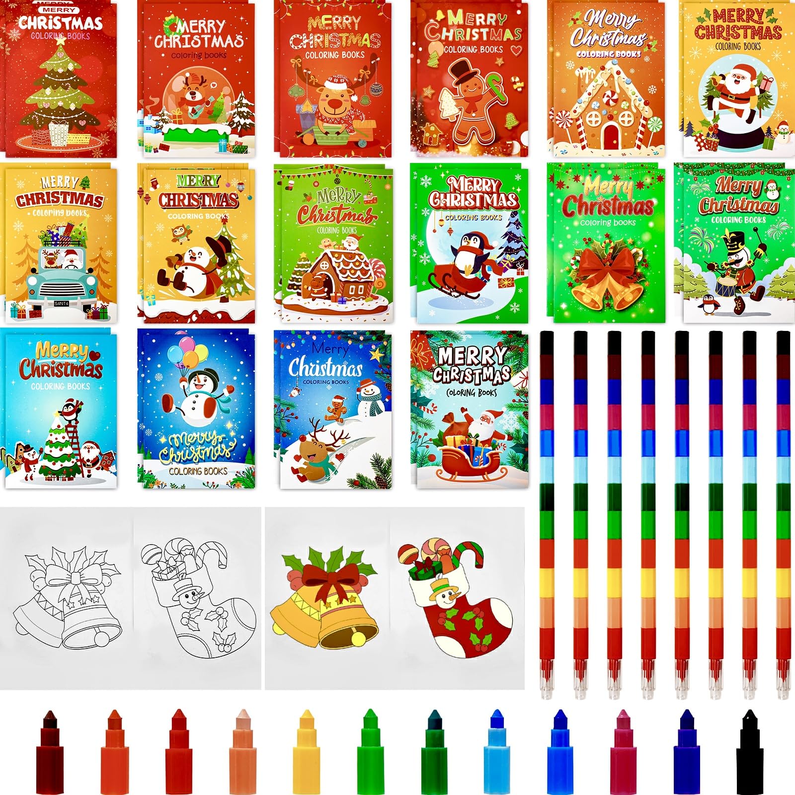 40 PCS Christmas Colouring Books for Kids with 8 Crayons Christmas Activity Books Mini Coloring Book Bulk DIY Art Drawing Book Set Xmas Stockings Goodie Bags Stuffer Filler Beautiful Holiday Designs