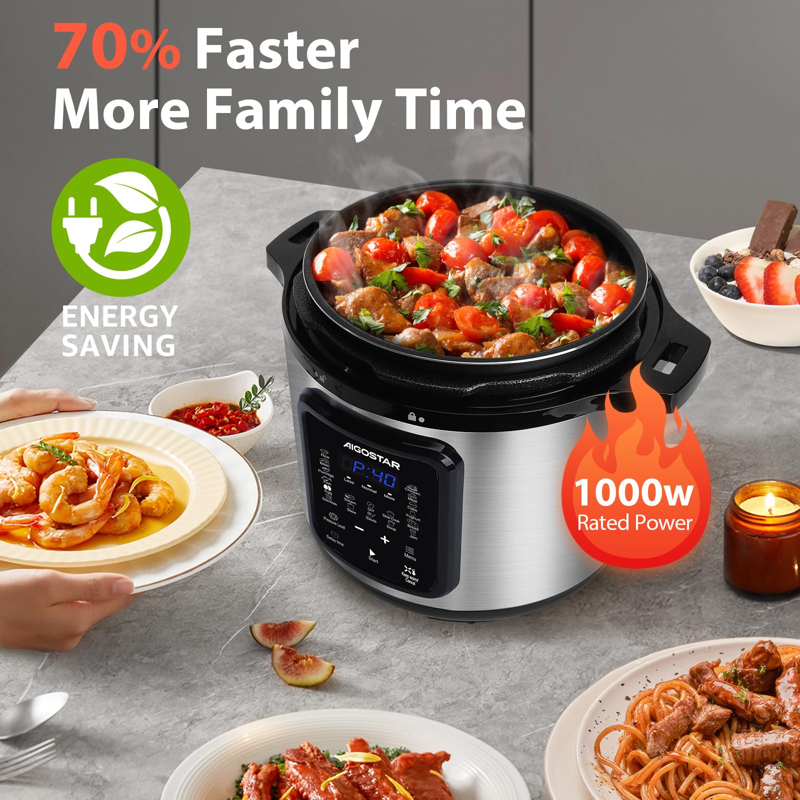 Aigostar Autocuiseur Électrique 6L 1000W - Multicuiseur Multifonction | 18-en-1 Repas 6 Personnes, Cuiseur sous Pression, Mijoteuse, Riz & Vapeur, Programmable avec Livre de Recettes Physique