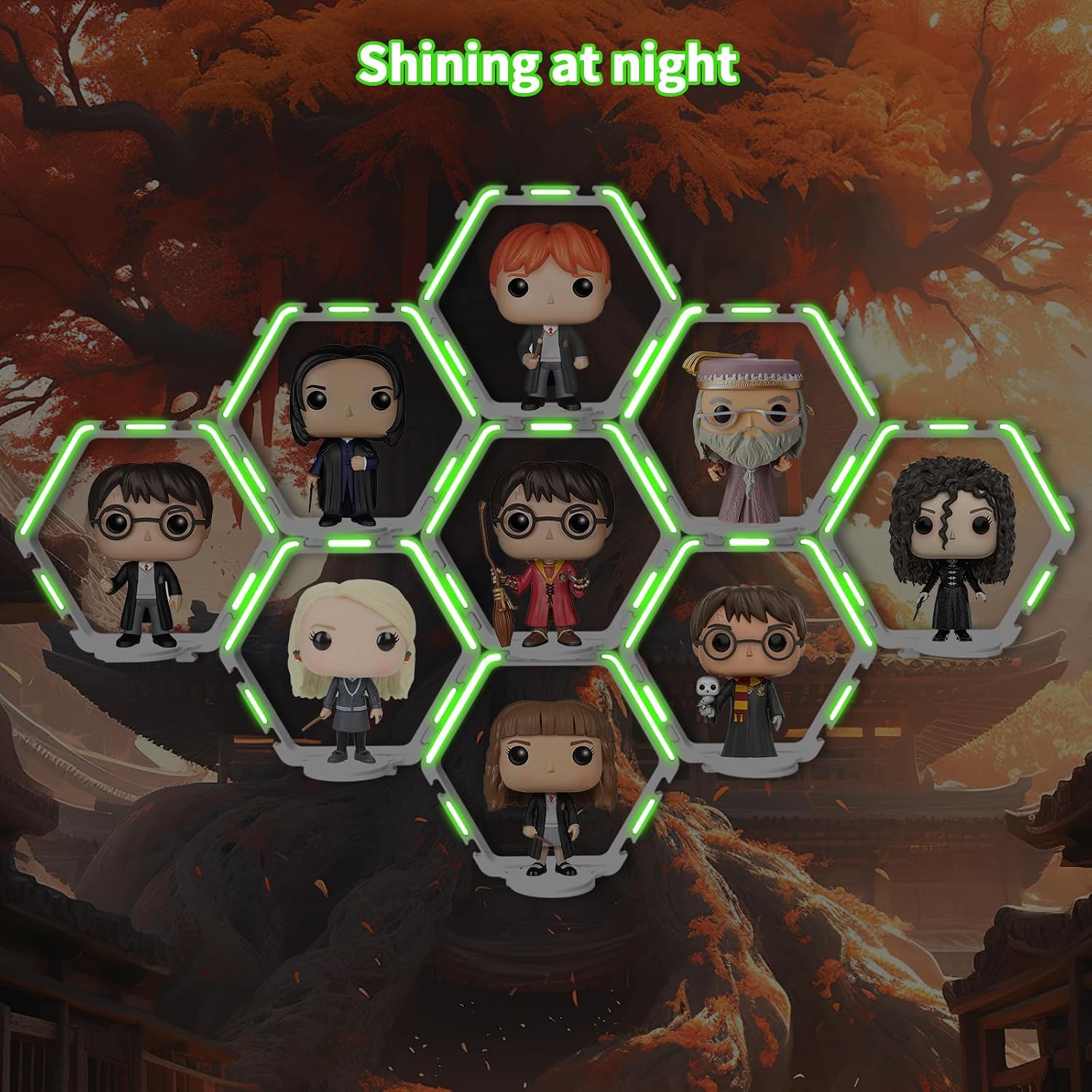 YODAR 9 PCS Riser Display Shelf for Funko POP Figures, Floating Shelves Display Stands for Funko POP Organizer, Glowing at night