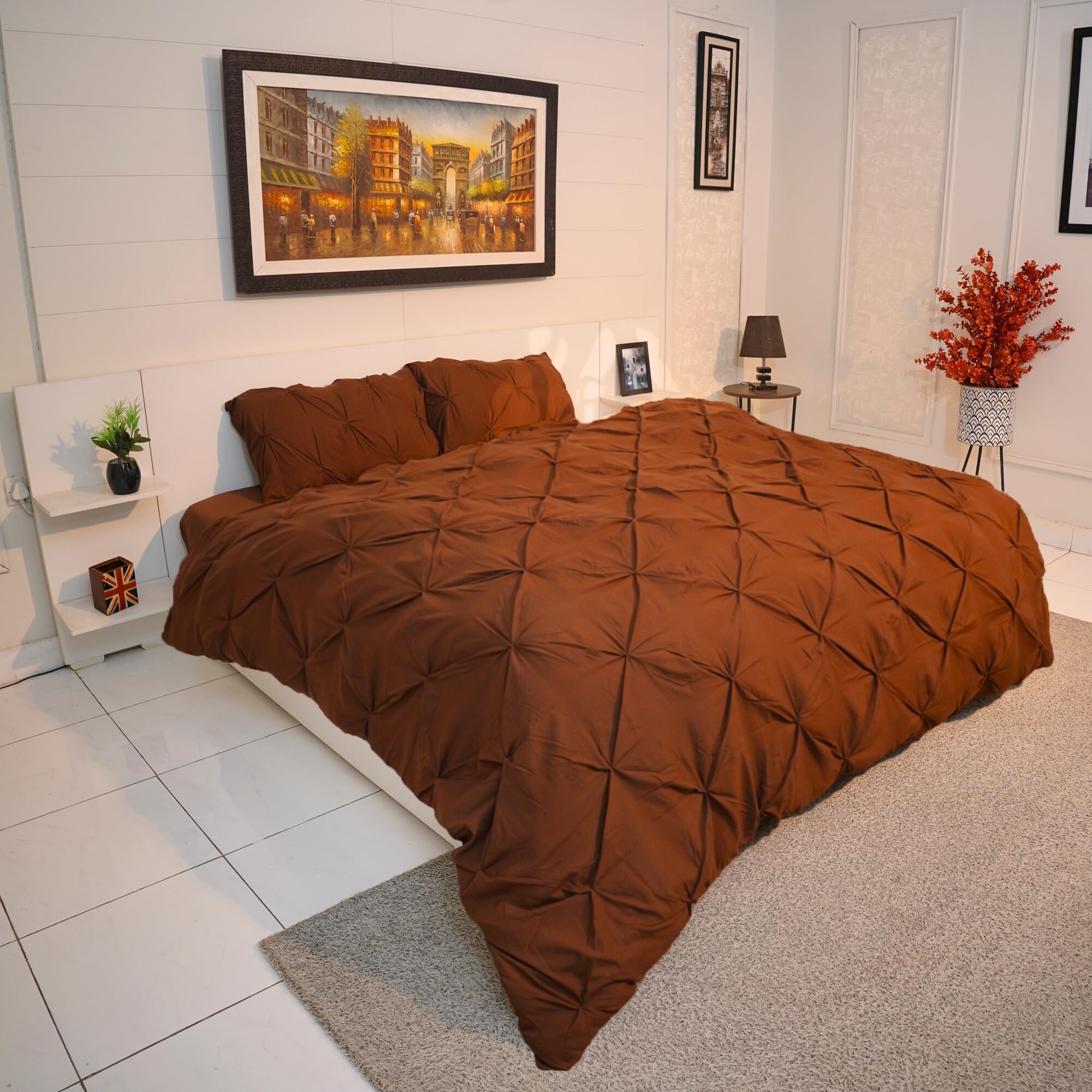 AHS - Single Chocolate Brown Pintuck Duvet Cover Sheet - Comfy Bedding Set With Pillow Cases - Soft Durable Brushed Microfiber Quilt Cover - Breathable & Washable Duvet Bedding Set โ image 1