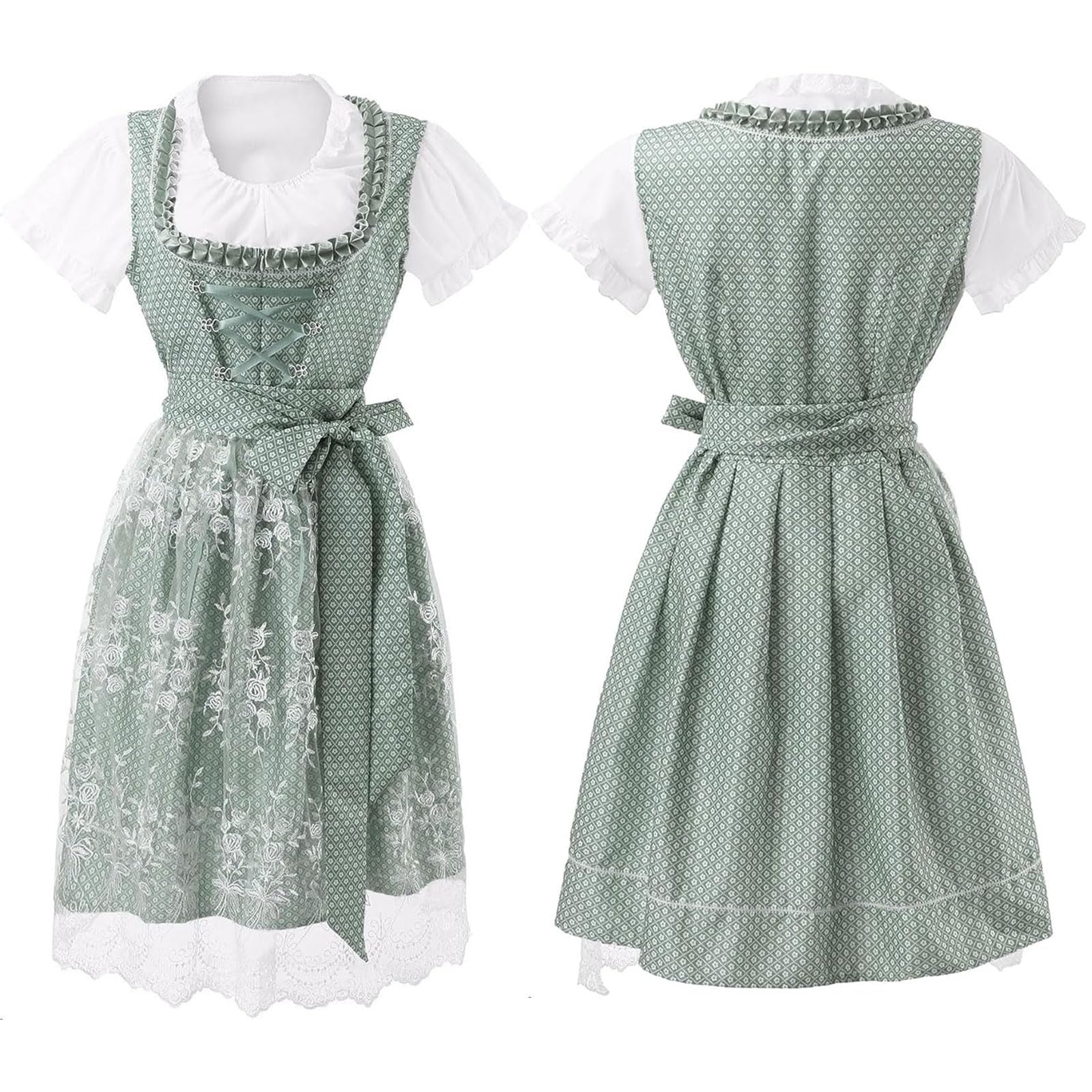 GWAWG Dirndl - Vestito tradizionale Dirndl, da donna, in pizzo, con gonna midolla, per costume tradizionale bavarese, colore: verde e bianco