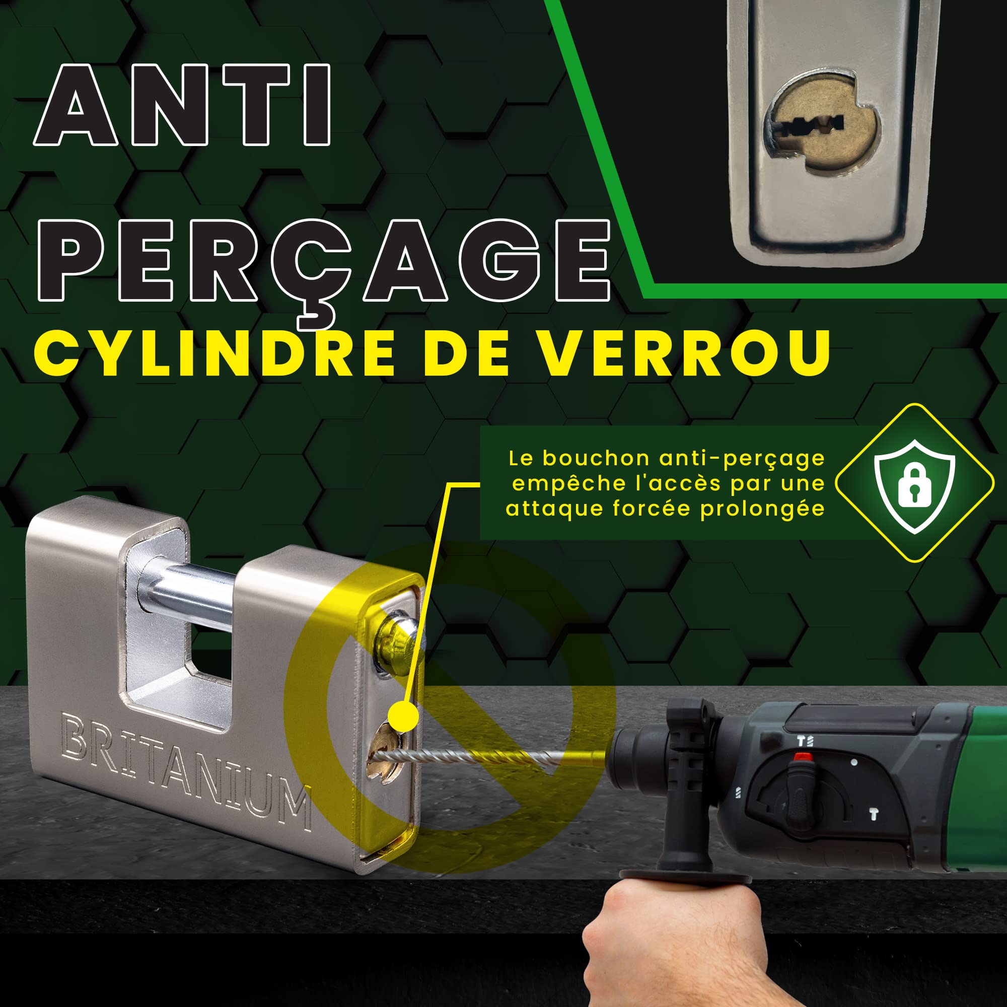 BRP84 Cadenas Container Antivol avec 5 Clés - Anse 12 mm Anti-Cisaille, Cylindre Anti-Perçage | Serrure de Sécurité pour Portail, Garage, Remorque Attelée