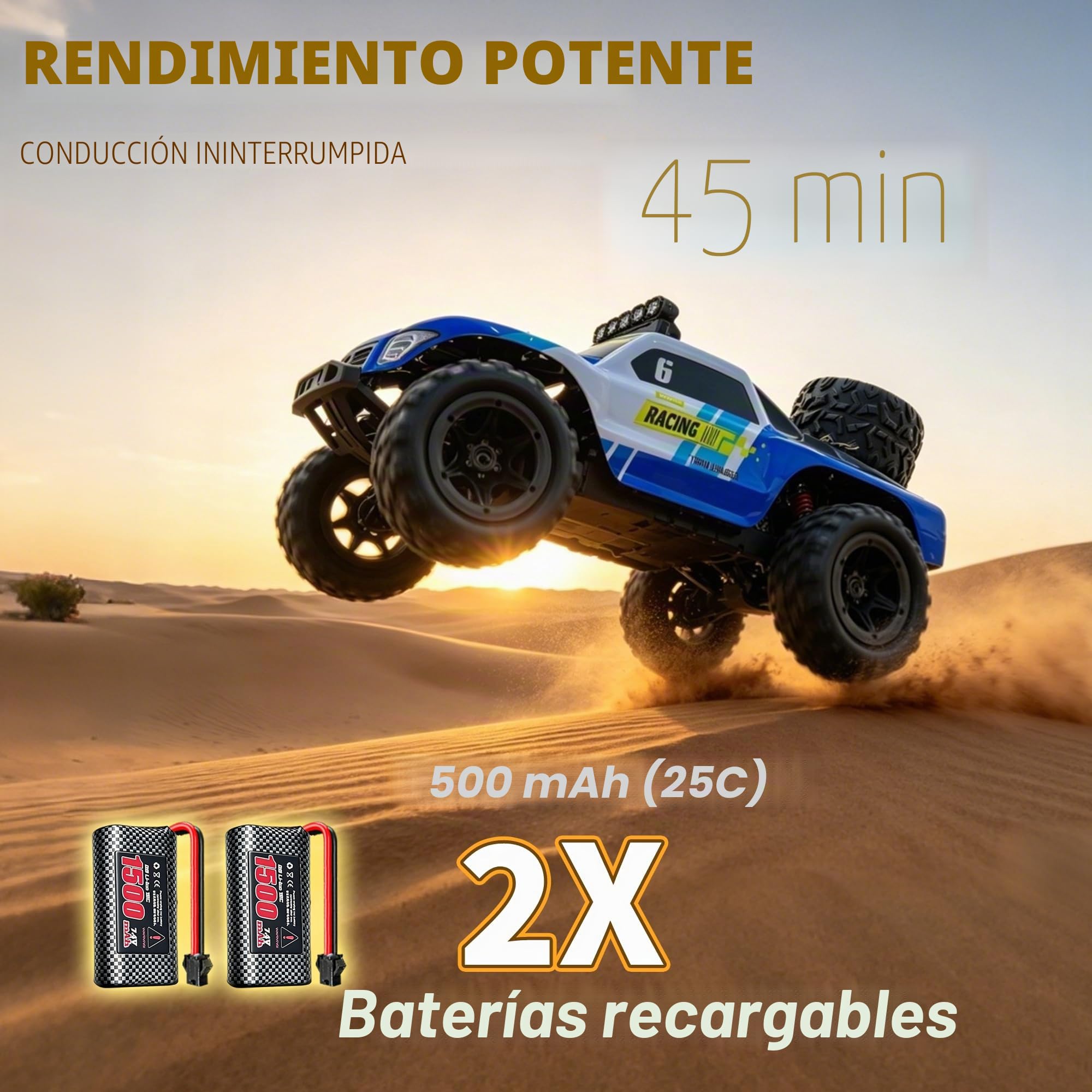Coche Teledirigido 1:18, RC Car 40 km/h, Camión RC Todoterreno 4WD | 2 baterías, Resistencia al agua IPX4, Tracción en las cuatro ruedas, resistente a los impactos