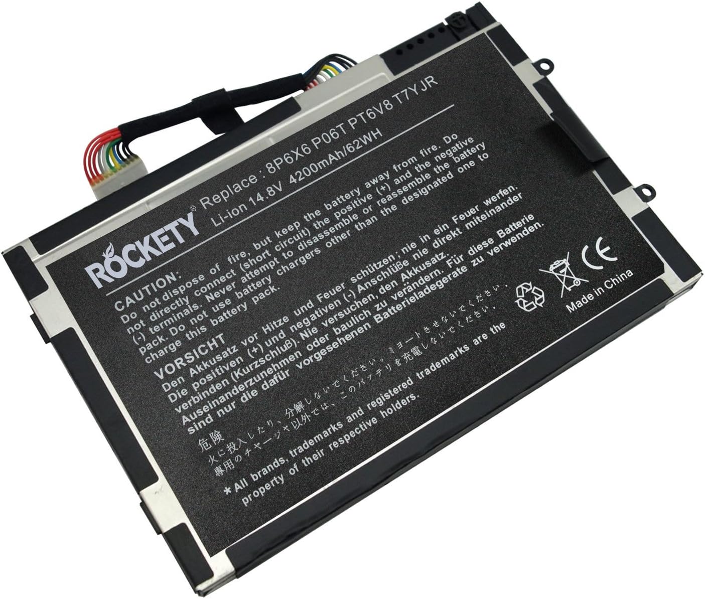ROCKETY New M11X Replacement Battery for M11xR1 M11xR2 M11xR3 M14x M14xR1 M14xR2 Series,Compatible P/N.: PT6V8 8P6X6 08P6X6 KR-08P6X6 T7YJR P06T - [14.8V 4200mAh/62WH, 8 Cell]