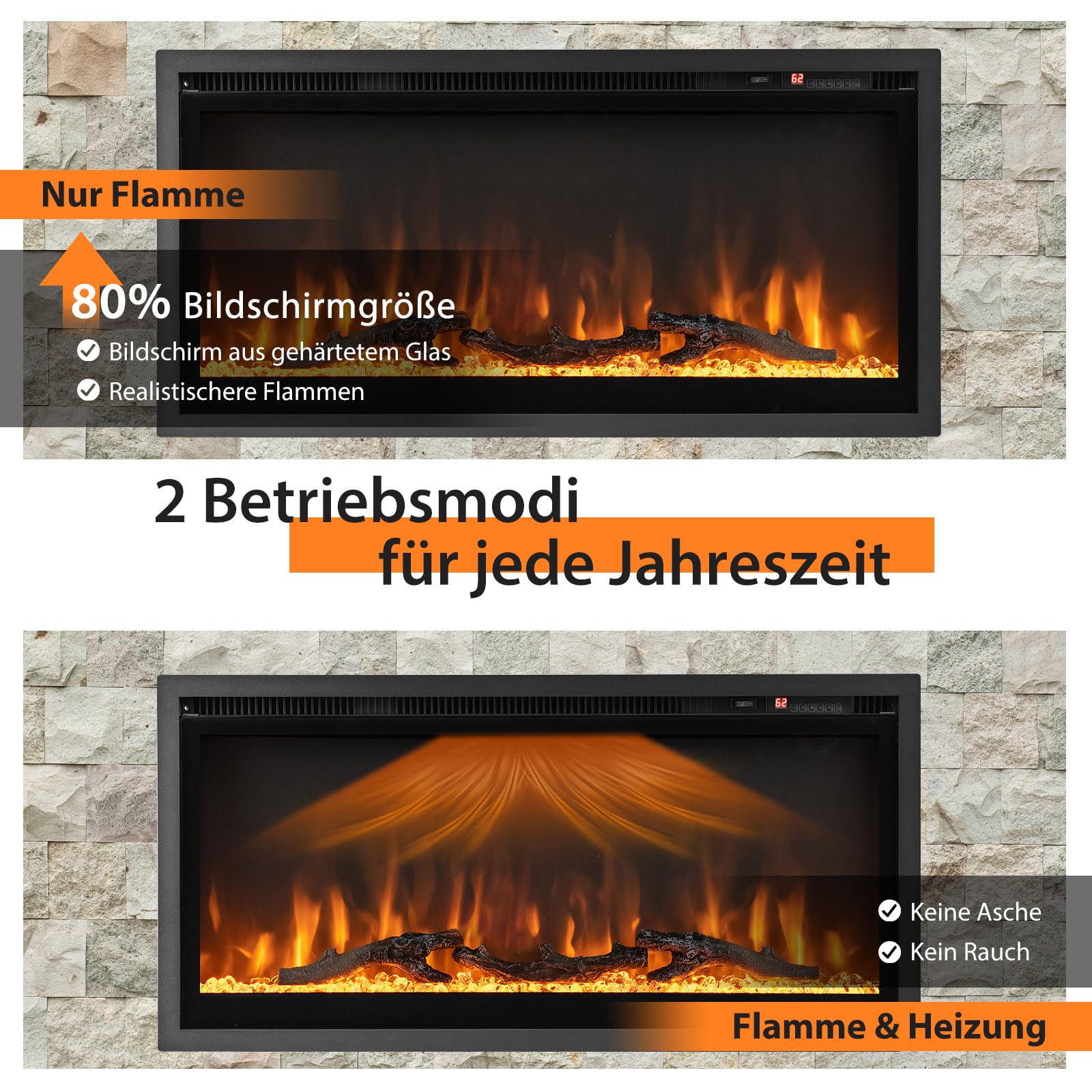 GOPLUS 91 cm Elektrokamin, Elektrischer Wandkamin mit Fernbedienung & Touchscreen, Kaminofen Wand mit 9 Farben Flammeneffekte & 5 einstellbaren Helligkeitsstufen, 750 W/1500 W Heizlüfterfunktion, 36"