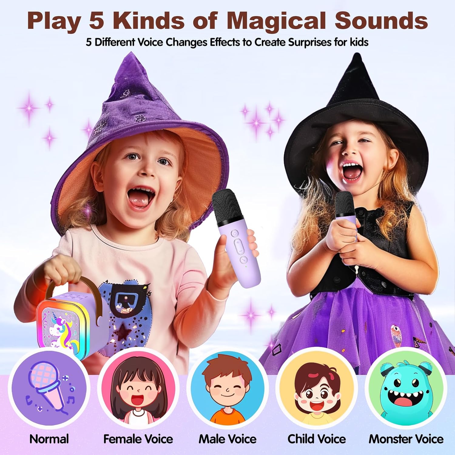 Mini Karaoke Machine with 2 Microphones, Singing Toys for Ages 3, 4, 5, 6, 7, 8 +, Best Gift for Birthday, Party, Christmas | Karaoke Machine for Kids Adults (Purple) - Image 4